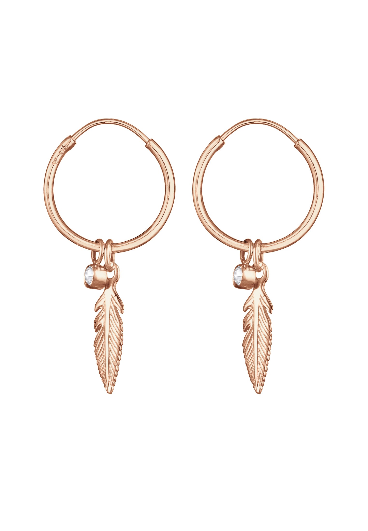 ELLI Creole Feather Hoop Earrings Rose Gold 925 Silver 2