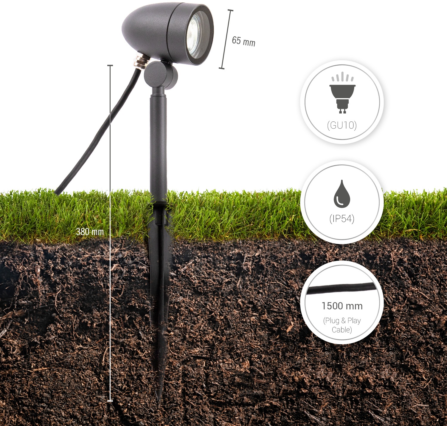 Paco Home Gartenstrahler »Luspo« GU10 Outdoorleuchte Erdspieß  Leuchte Spot GU10 Kabel 1,5m Mit Stecker