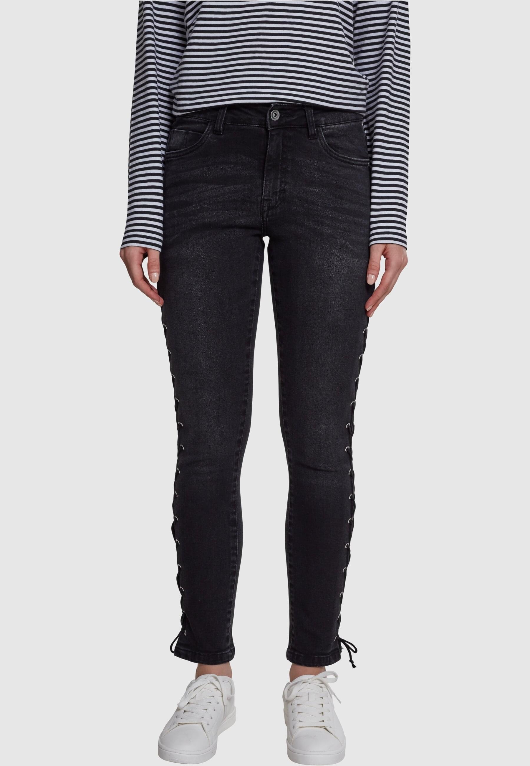 URBAN CLASSICS Bequeme Jeans »Urban Classics Damen Ladies Denim Lace Up Skinny Pants«, (1 tlg.)
