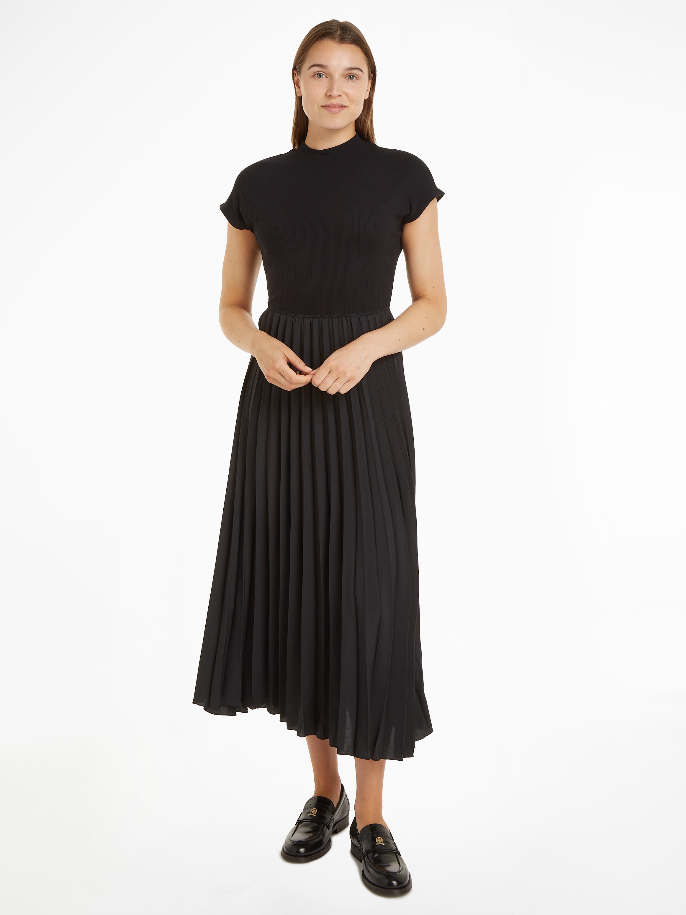 Tommy Hilfiger Jerseykleid "5X2 RIB MK-NK PLEAT MIDI DRS SS", mit Markenlab günstig online kaufen