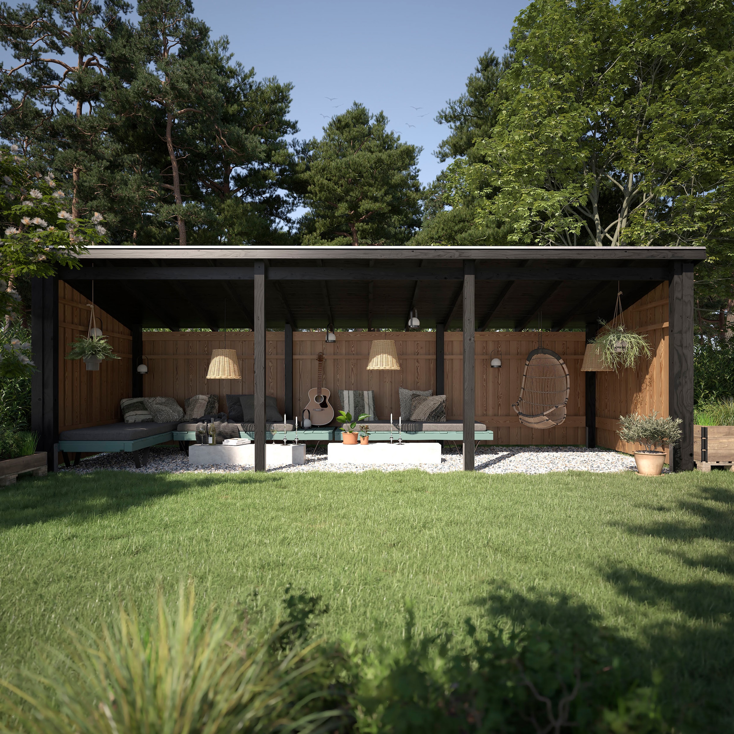 PLUS Gartenhaus »Nordic Multi«, (Packung), Gartenhaus 14 m², 3 Module, inkl. Dachpappe/Aluleisten/H-Füße