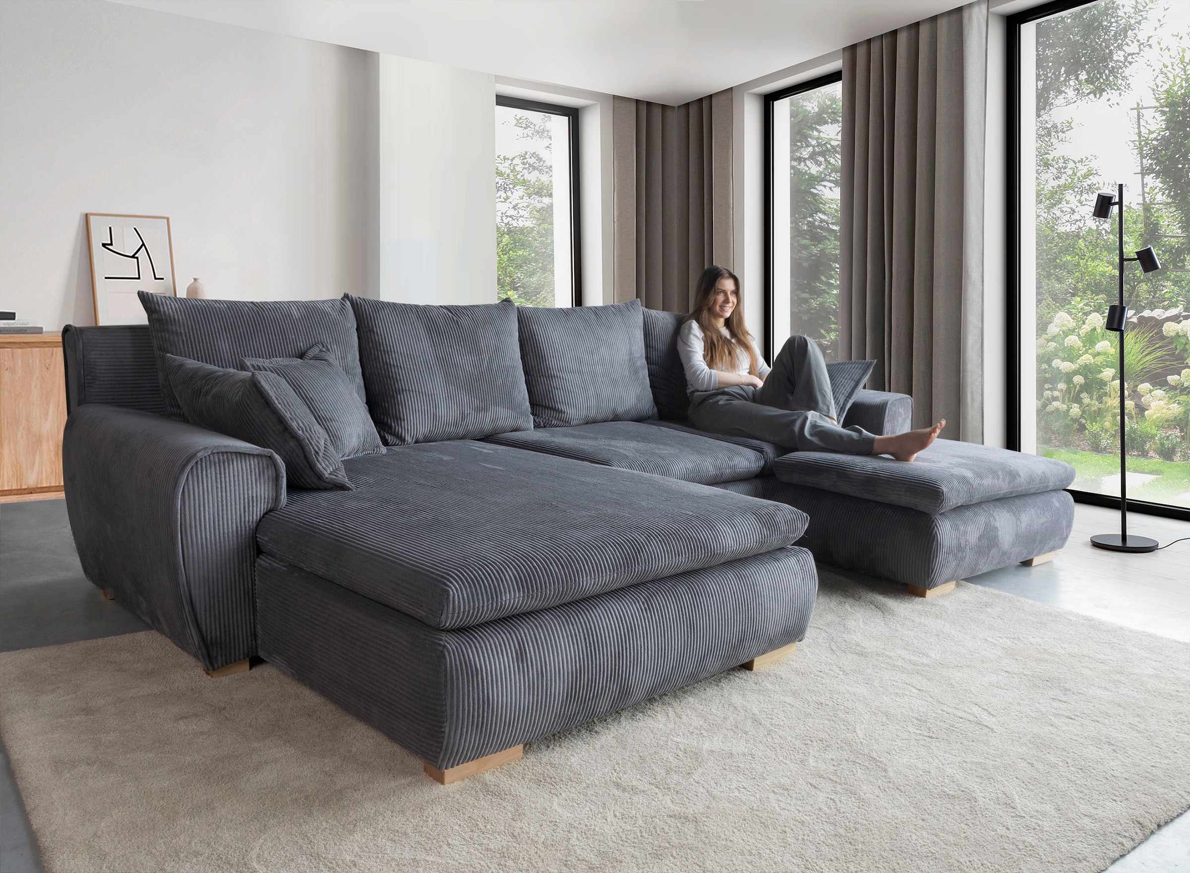 Home affaire Ecksofa "Katja L-Form", Cord Bezug, inkl. Schlaffunktion und S günstig online kaufen