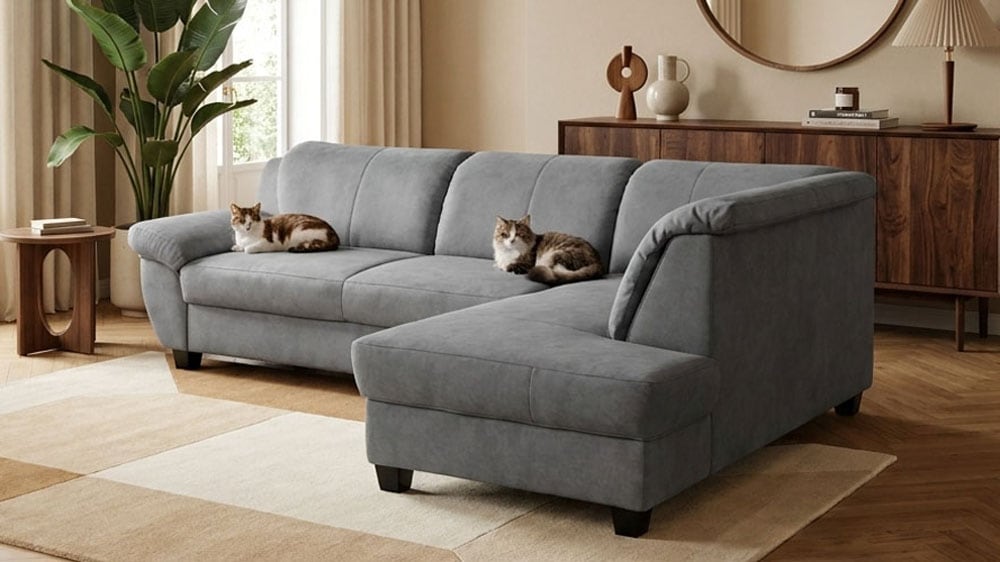 OTTO home Ecksofa "Sillkeborg 254 x 186 cm, formschönes Sofa mit dunklen Füßen" aus haustierfreundlichem Pet Friendly Bezug