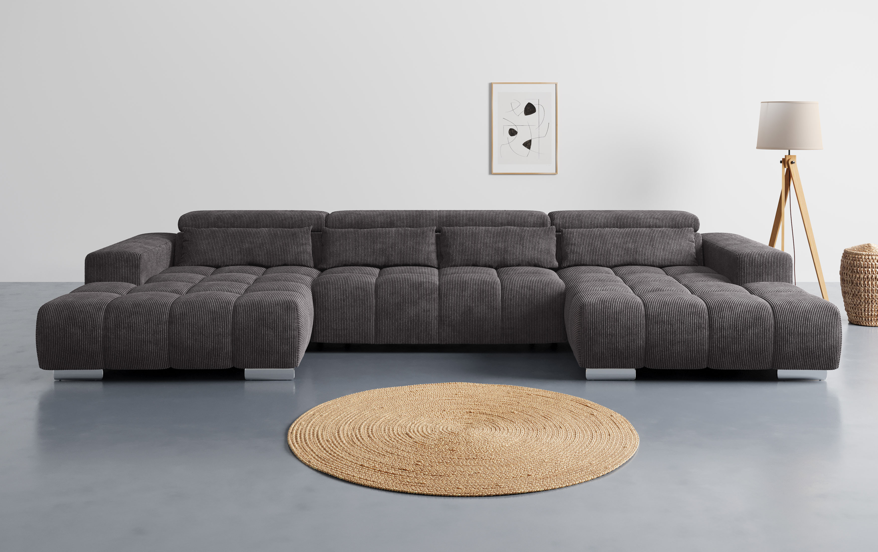 COTTA Wohnlandschaft "Orion U-Form, B: 400 cm" Kopfteilverstellung & 4 Kissen, optional elektr. Sitztiefenverstellung