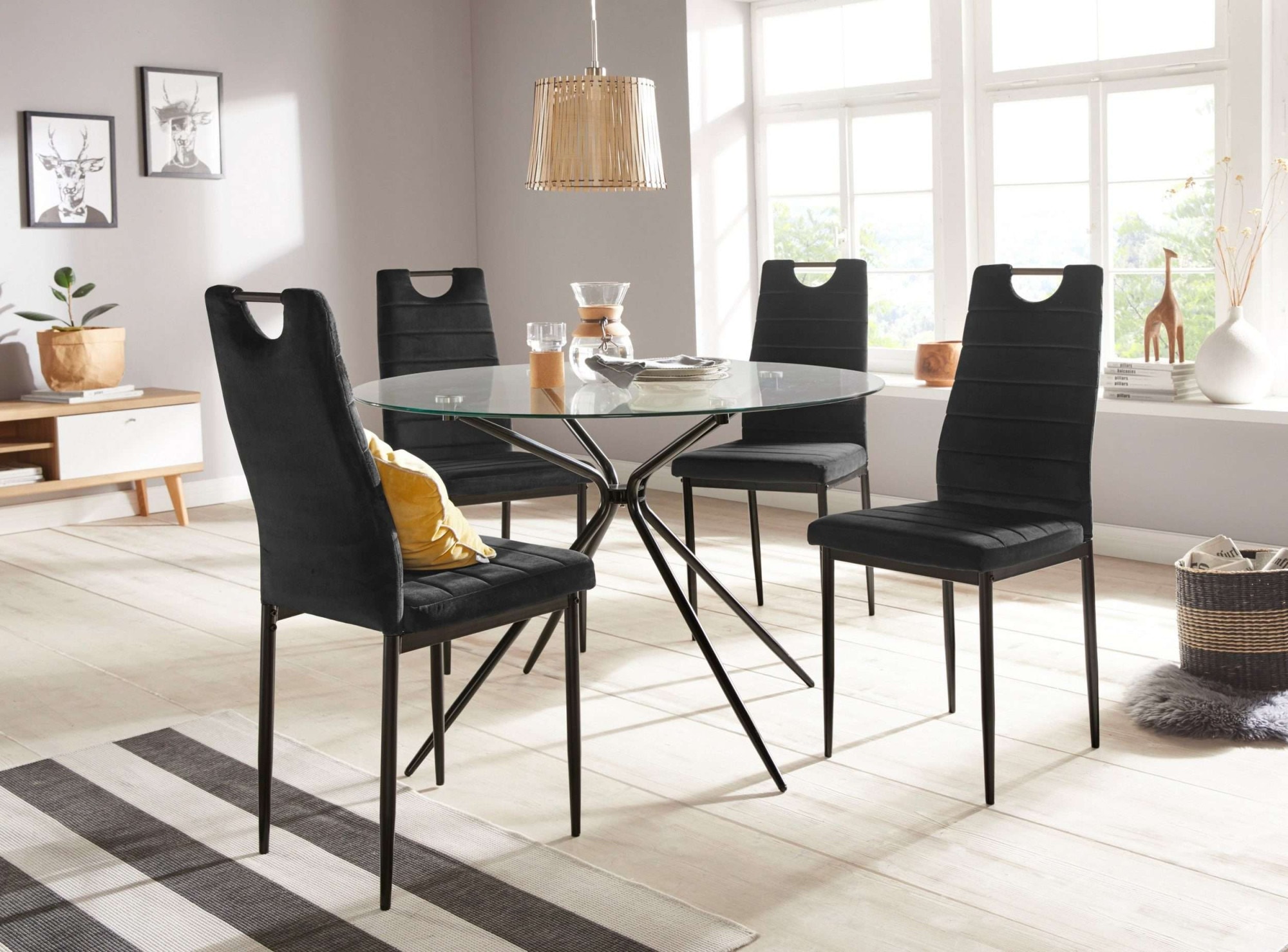 OTTO home Essgruppe "Silvi-Mandy" Set 110 cm, Set: Glastisch 110x110 cm mit 4 Stühlen