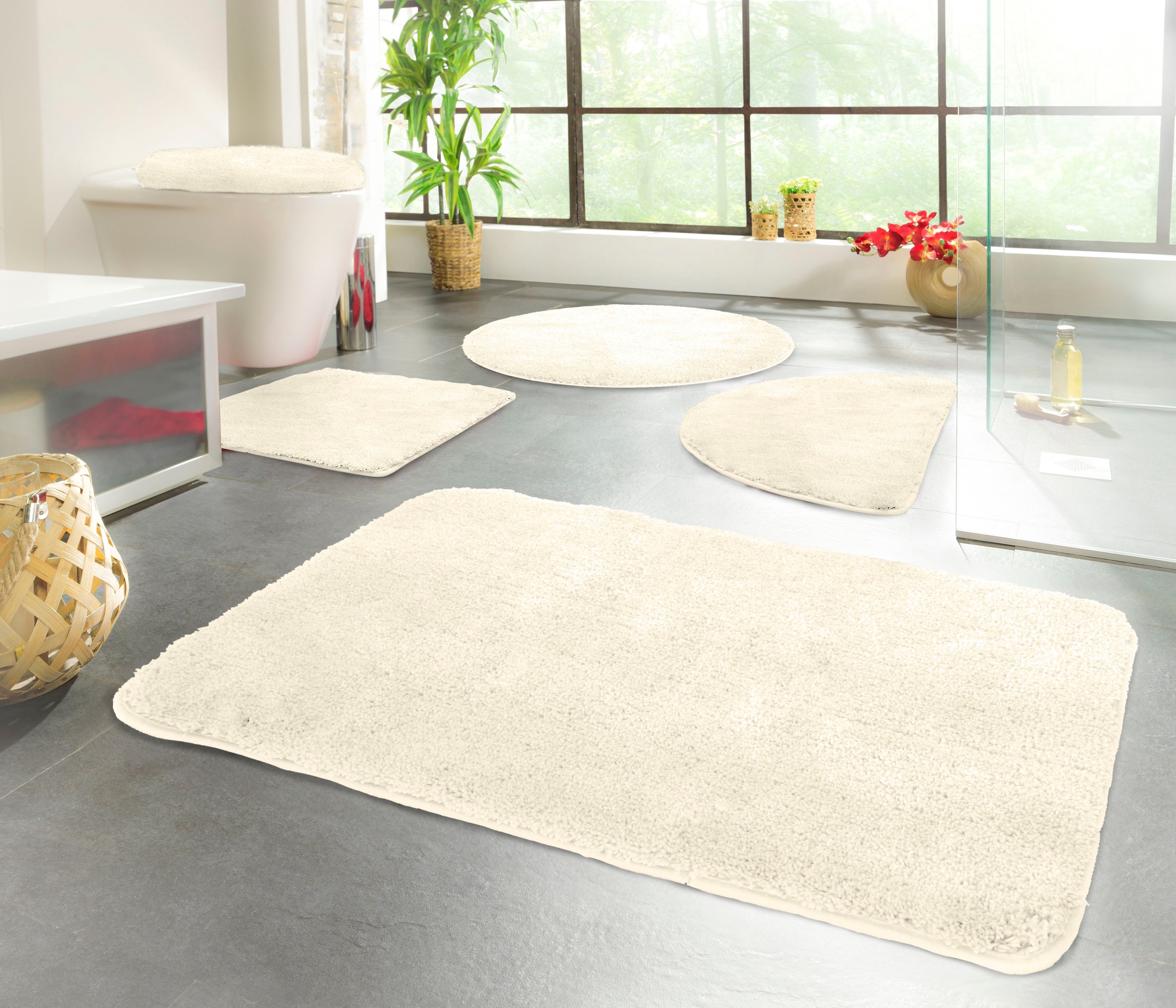 KiNZLER Badematte "Chaozhou, Badvorleger, Badezimmer Teppich" Höhe 20 mm rutschhemmend beschichtet fußbodenheizungsgeeignet Badteppich, Uni Farben, weich, als rechteckig, rund & Set erhältlich
