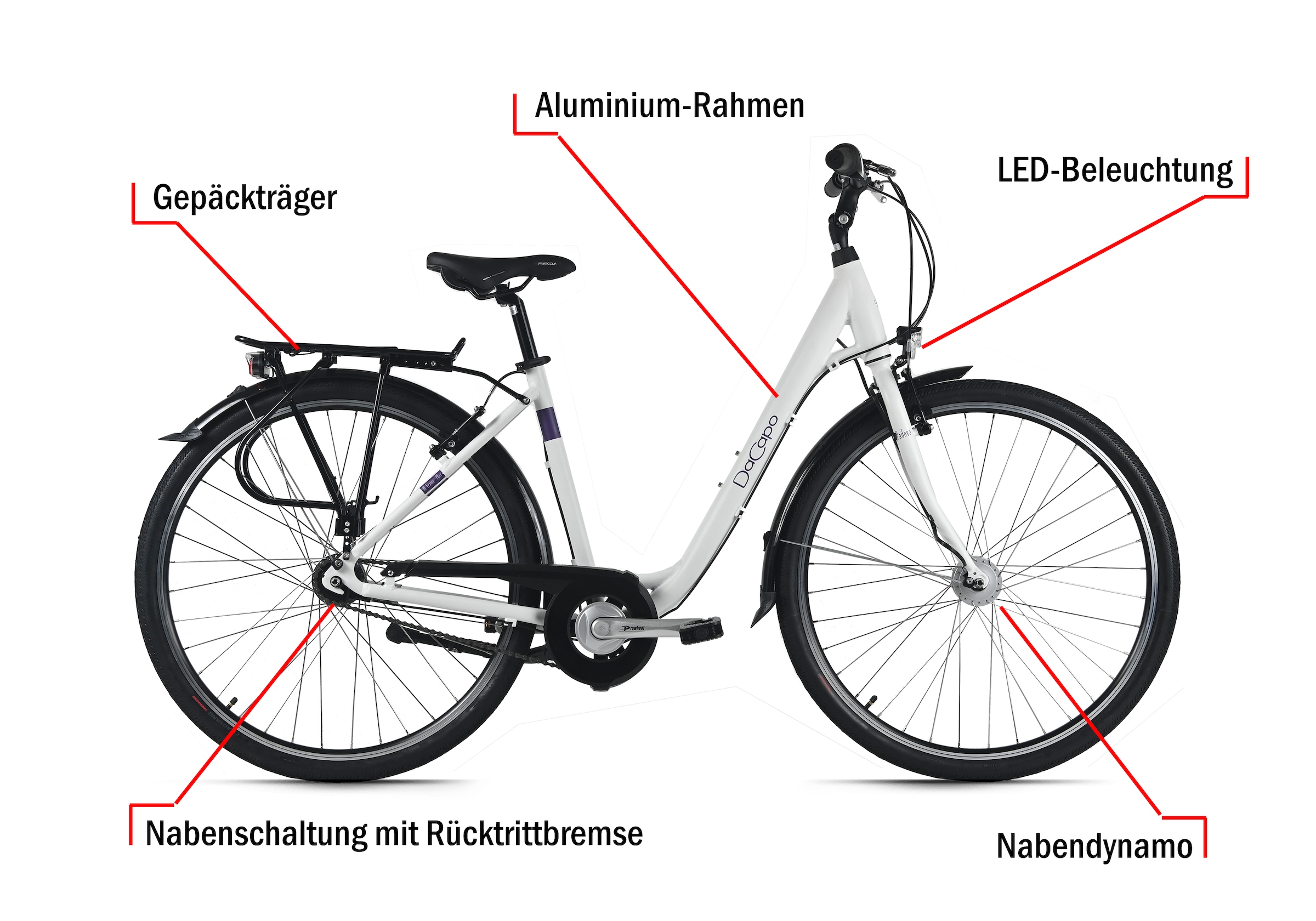 Dacapo Cityrad »DaCapo Damenrad 28'' Padova Weiß 7 Gänge RH 48 cm« 7 Gang Nabenschaltung