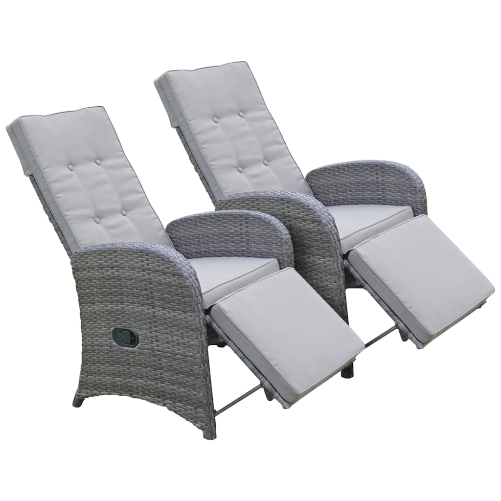 Garden Pleasure Loungesessel »SALERNO«, (Set, 2 St.), Polyrattan, verstellbar, inkl. Auflagen, grau