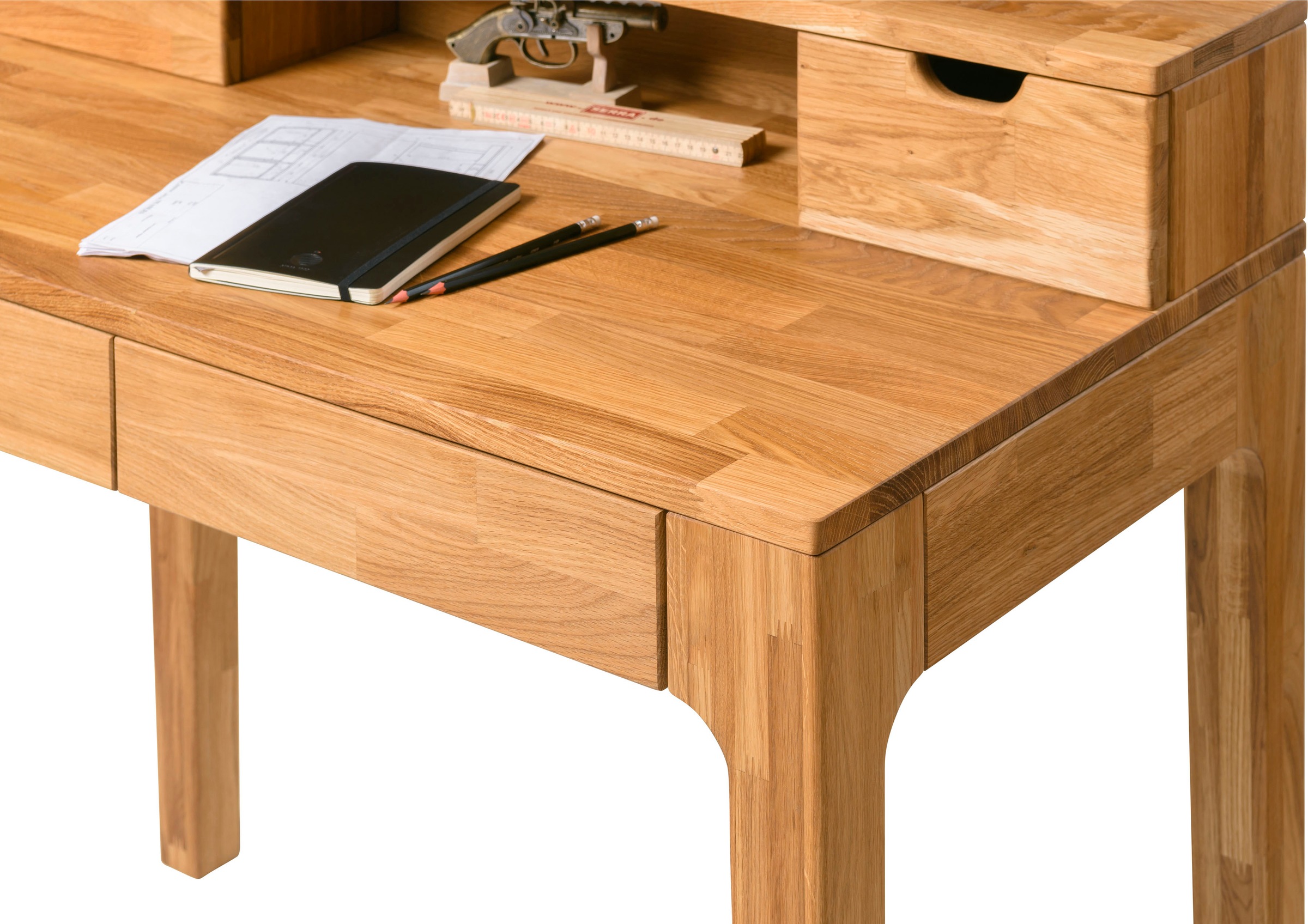 andas Schreibtisch »Marsens«, aus schönem massivem Eichenholz, 4 Schubladen,  mit einem Aufsatz bestellen | BAUR