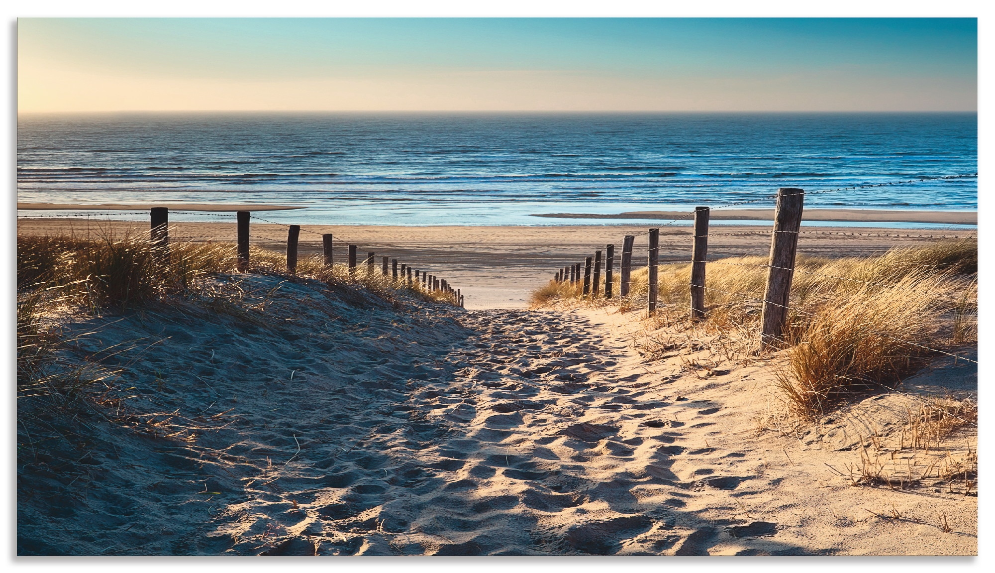 Artland Küchenrückwand "Weg zum Nordseestrand Sonnenuntergang", (1 tlg.), Alu Spritzschutz mit Klebeband, einfache Monta