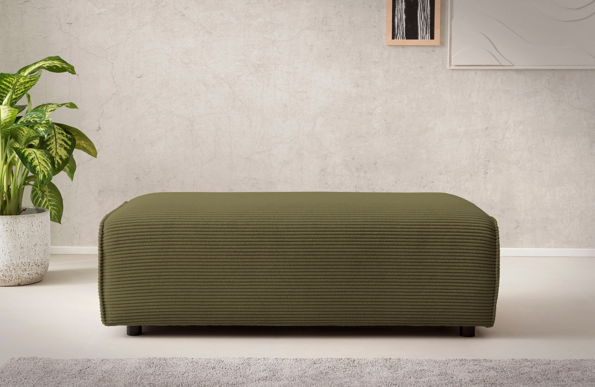 LeGer Home by Lena Gercke Hocker »PIARA, Polsterhocker mit Kedernaht in Cord oder Leinenoptik«, zur Serie PIARA, rechteckig, schwarze Füße, bequemer Sitzkomfort