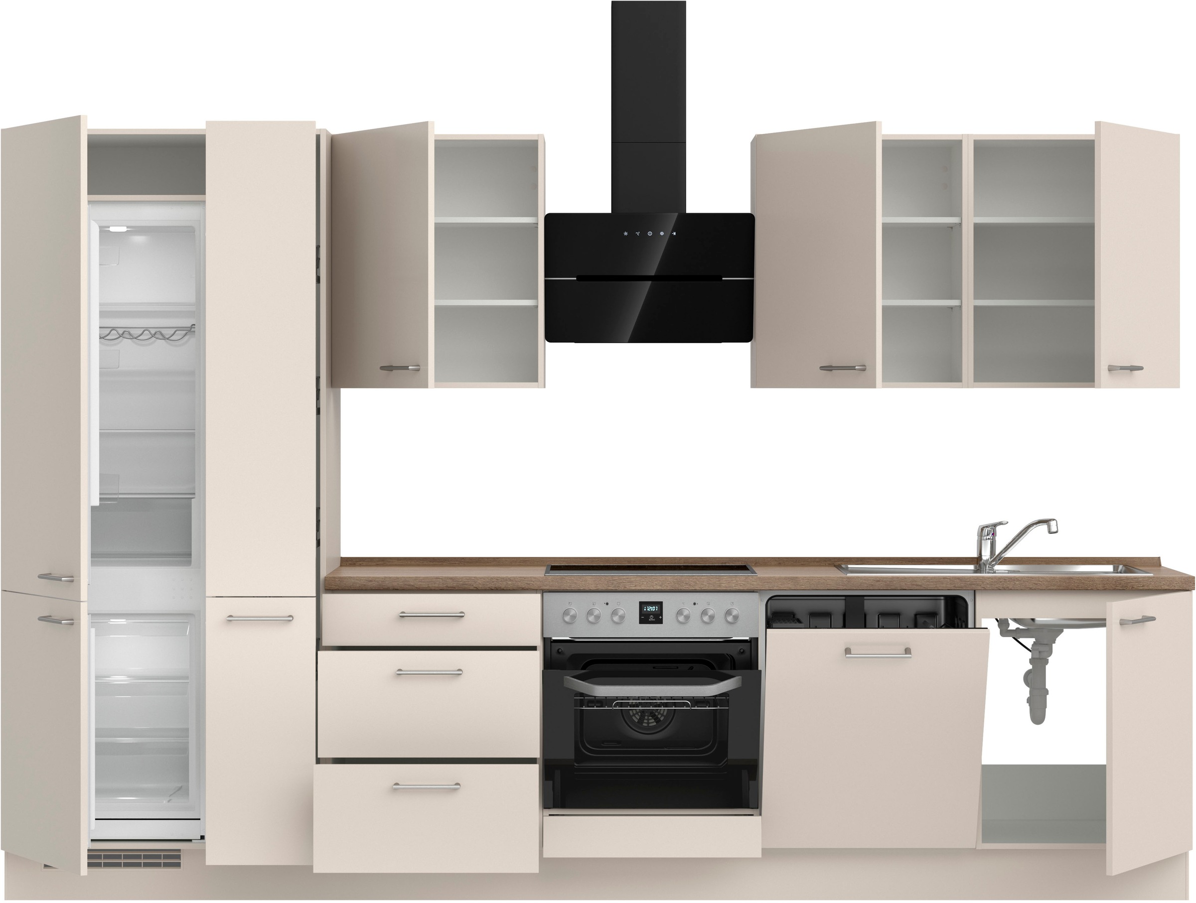 nobilia® Küchenzeile »"Laser II", Ausrichtung wählbar, Breite 330 cm«, vormontiert, wahlw. mit unterschiedlichen E-Geräten-Sets