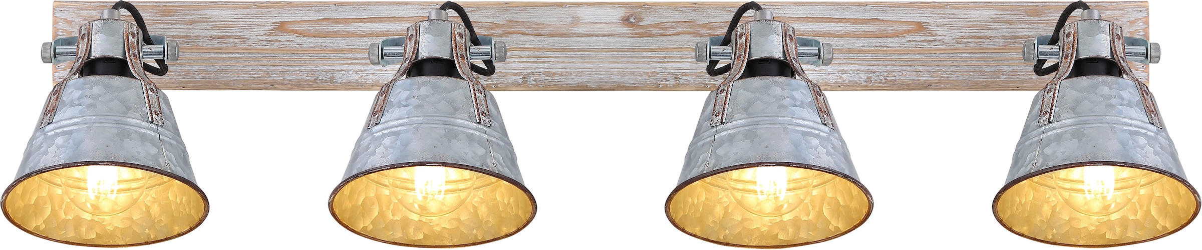 GLOBO LIGHTING Deckenspot »GÜNTHER I« E27 1 Stk. Holz-weiß Strahler mit Metall, zinkfarbener Schirm, E27 4x60W