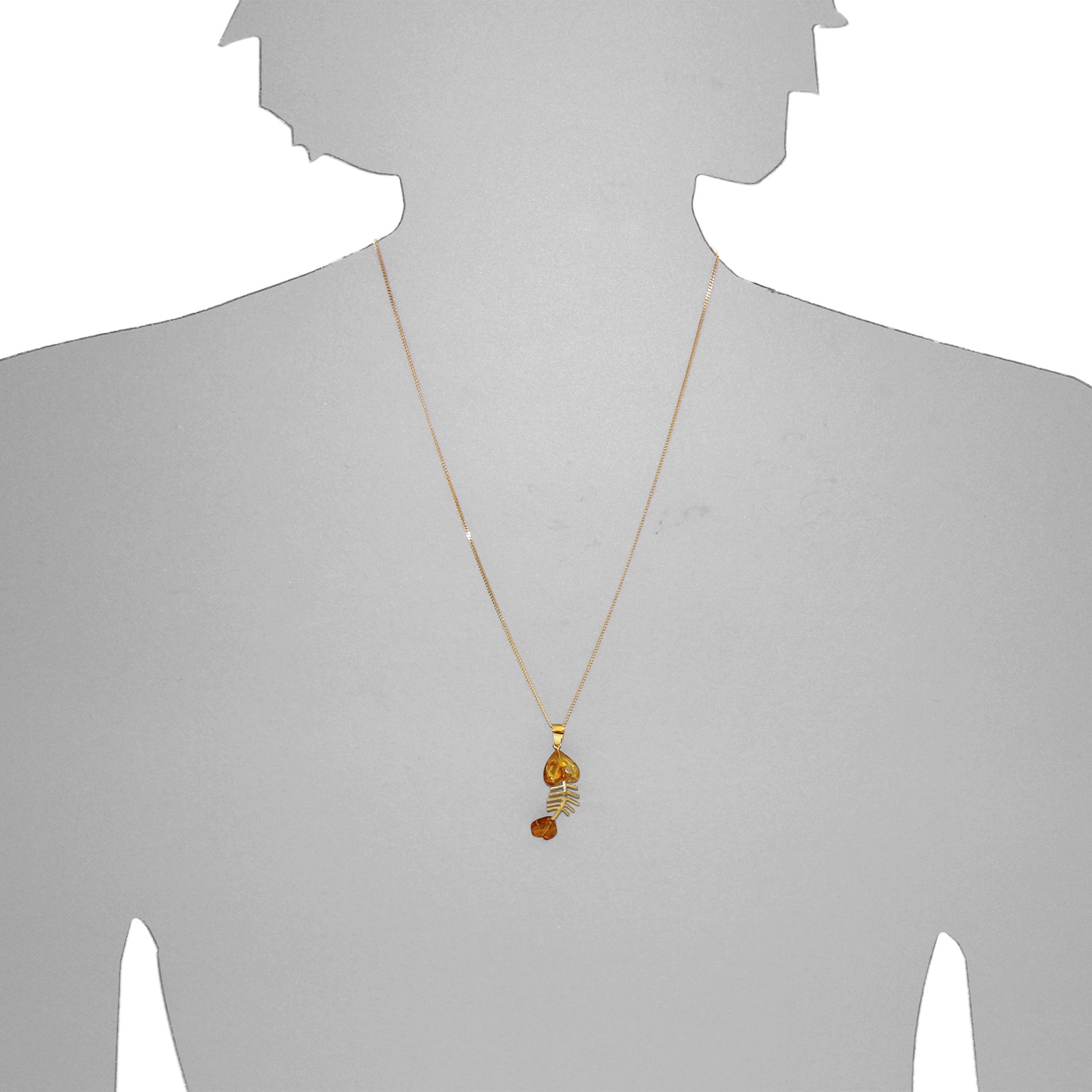 OSTSEE-SCHMUCK Kette und Anhänger Set »- Fisch 35 mm - Gold 333/000 - Bernstein«