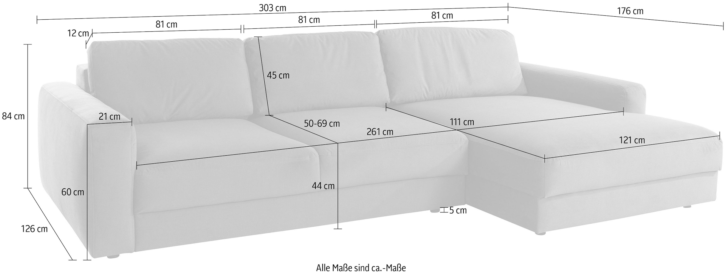 Places of Style Ecksofa »Bloomfield, L-Form«, extra tiefe Sitzfläche, wahlweise mit Sitztiefenverstellung