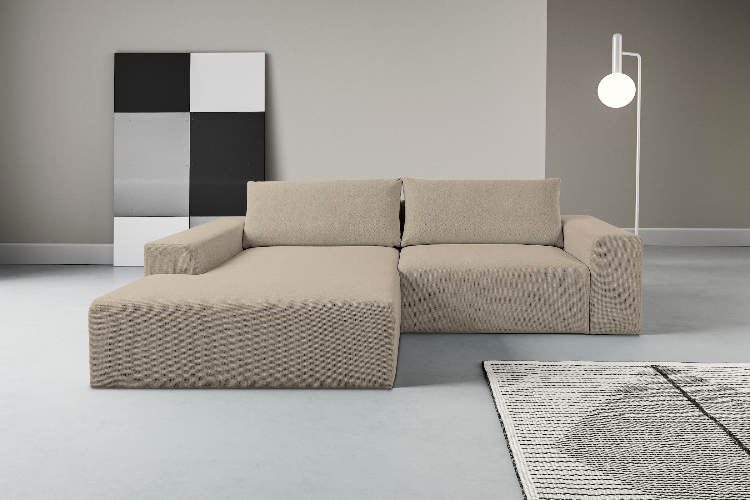 WERK2 Ecksofa "Rio 262 x 188 cm, modern & bequem, aktuelles Design, breite Armlehnen" Webstoff, L-Form