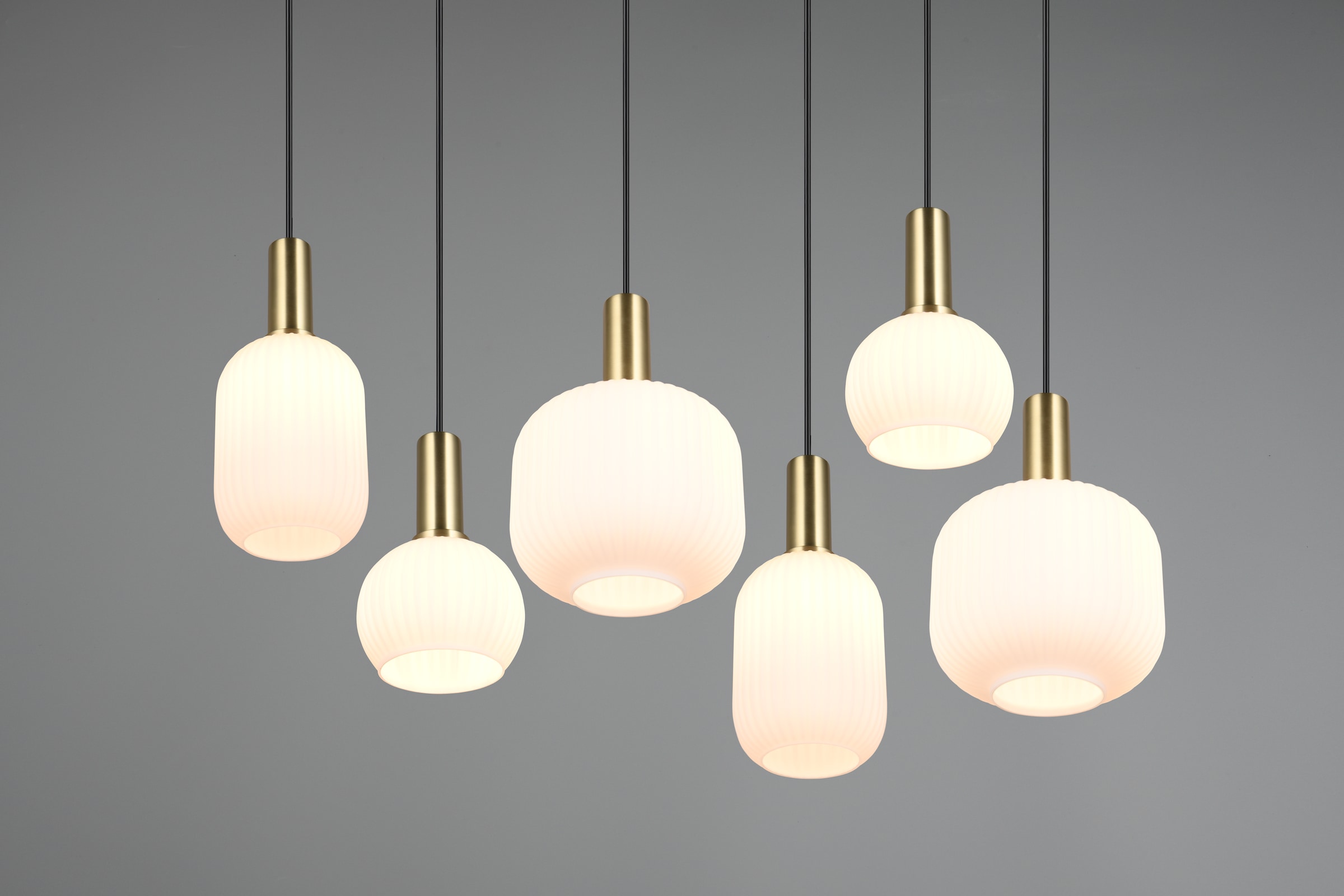 TRIO Leuchten Pendelleuchte »DIVA, E27 Hängelampe 6-flammig mit Glasschirm, exkl 6xE27 max 10W«, 6 flammig, Leuchtmittel E27 | Leuchtmittel wechselbar, höhenverstellbar bis max 150cm Hängeleuchte 92x 35 cm Wohnzimmer Küche