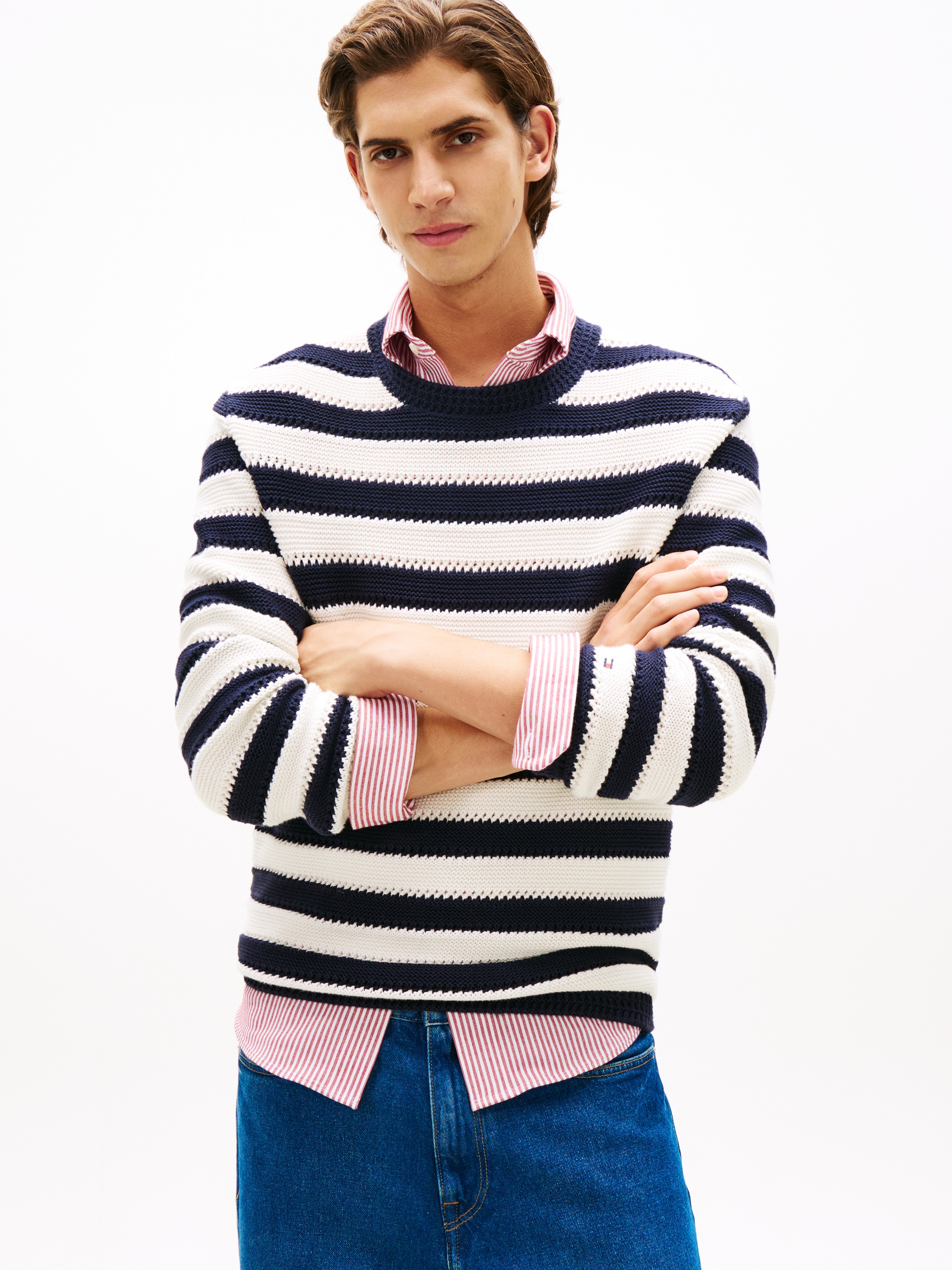 Tommy Hilfiger Rundhalspullover "CROCHET BLOCK STRIPE CREW NECK" Gestreifte günstig online kaufen