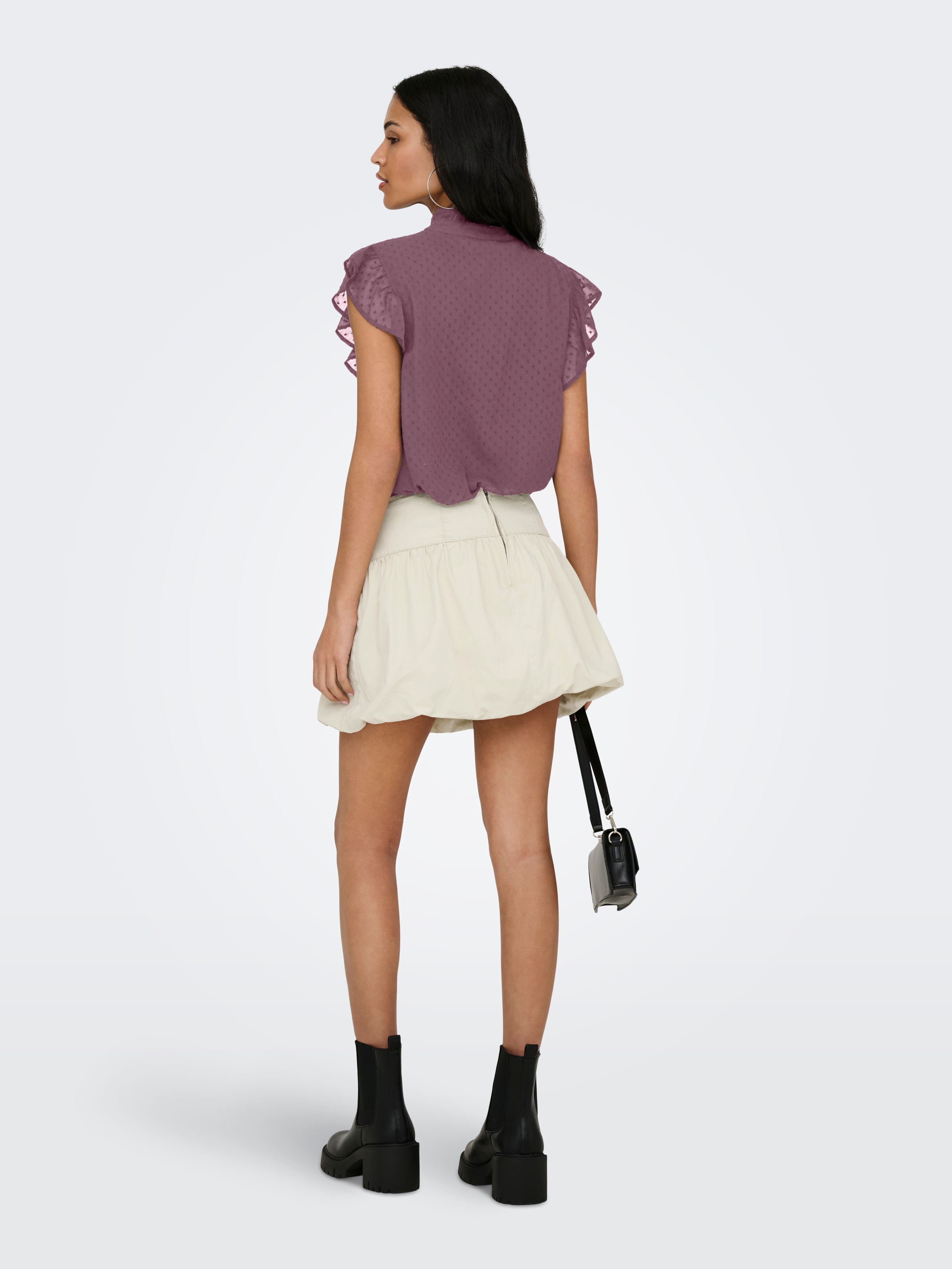 Spitzenbluse ONLY "ONLLANDAU DOBBY FRILL V-NECK TOP WVN", Damen, Gr. XS, rose braun, Web, Obermaterial: 100% Polyester, unifarben, normal, Blusen Spitzenbluse, Kunstfaser 3