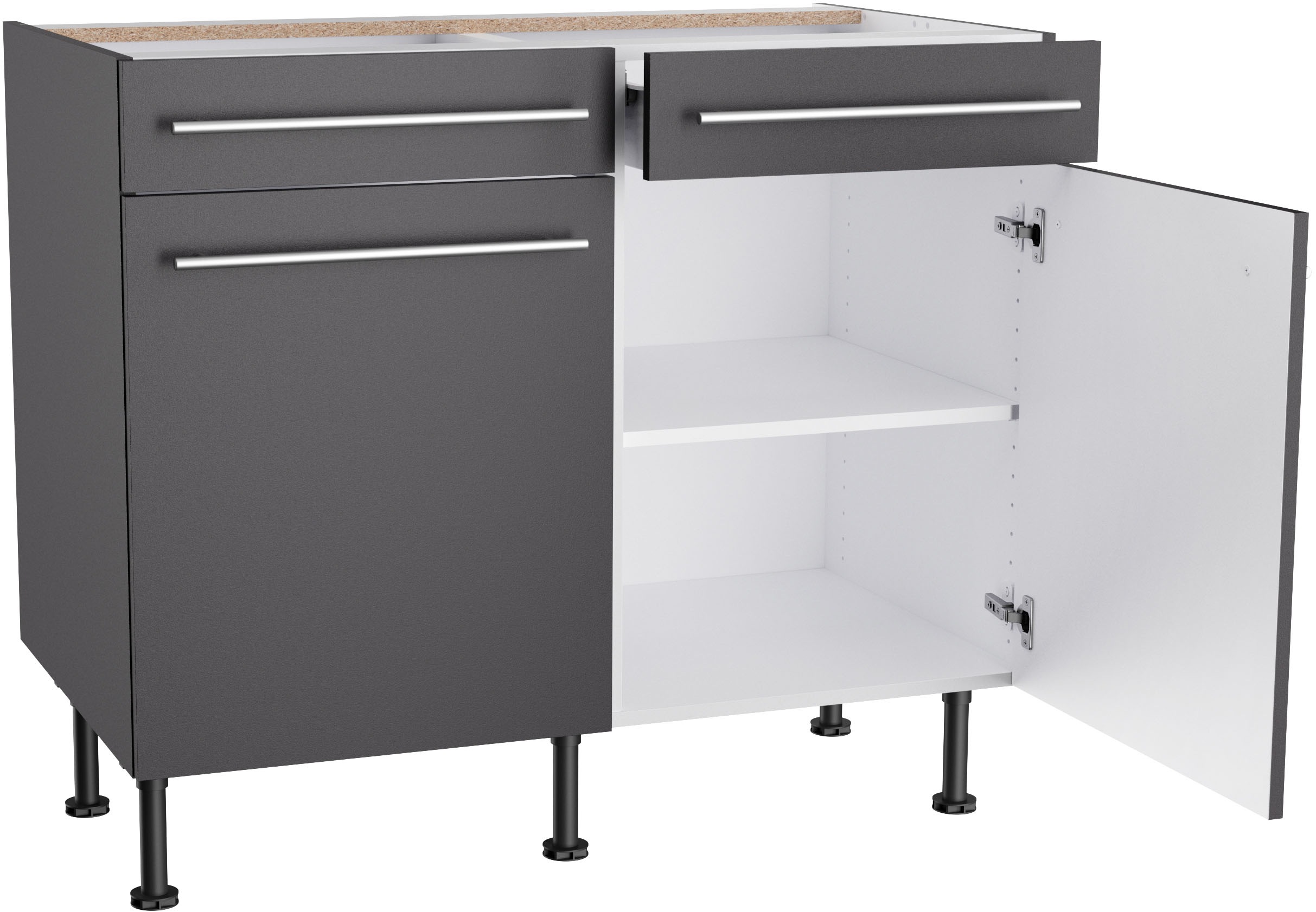 Thumbnail - KOCHSTATION Unterschrank "KS-Bern2", Breite 100 cm, 2 Türen, 2 Schubkästen, 1 Einlegeboden