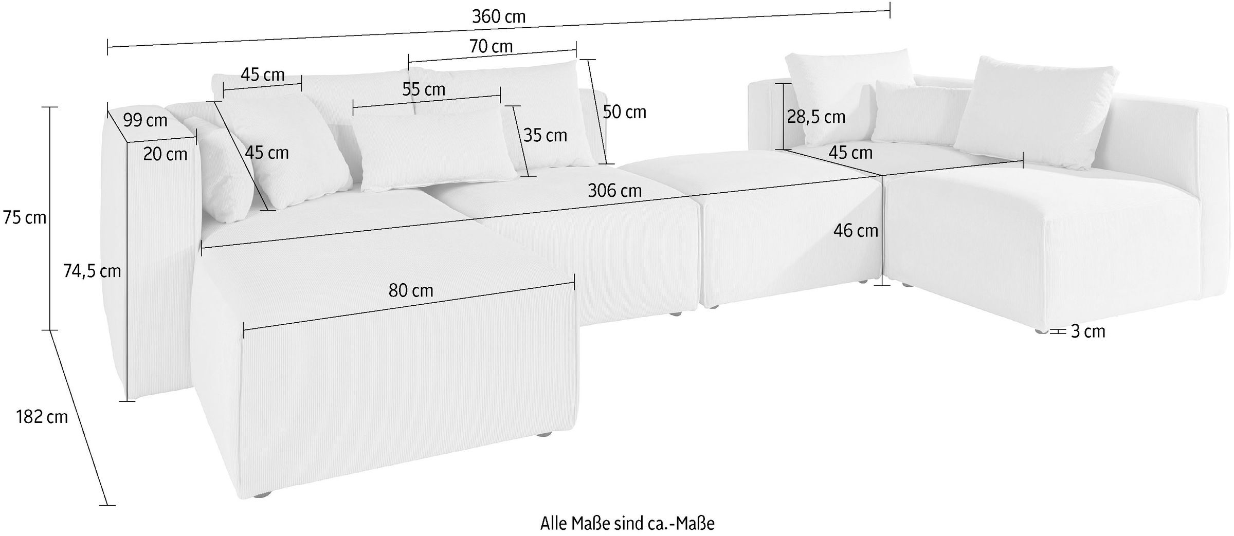 Guido Maria Kretschmer Home&Living Wohnlandschaft »Comfine U-Form«, zusammengesetzt aus Modulen, in 3 Stoffen und vielen Farben