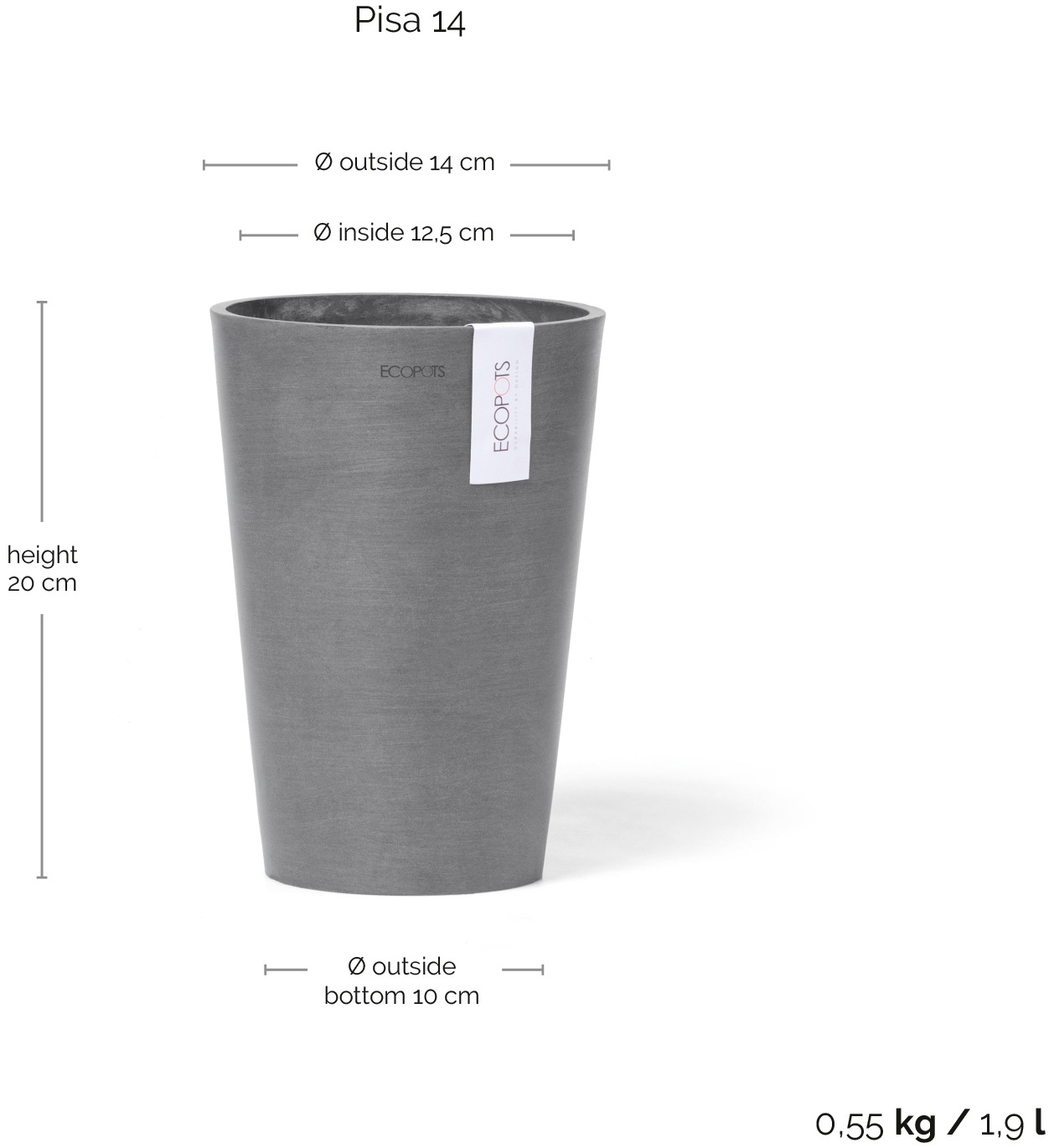 ECOPOTS Blumentopf »Pisa 14 Grau«, für den Innenbereich