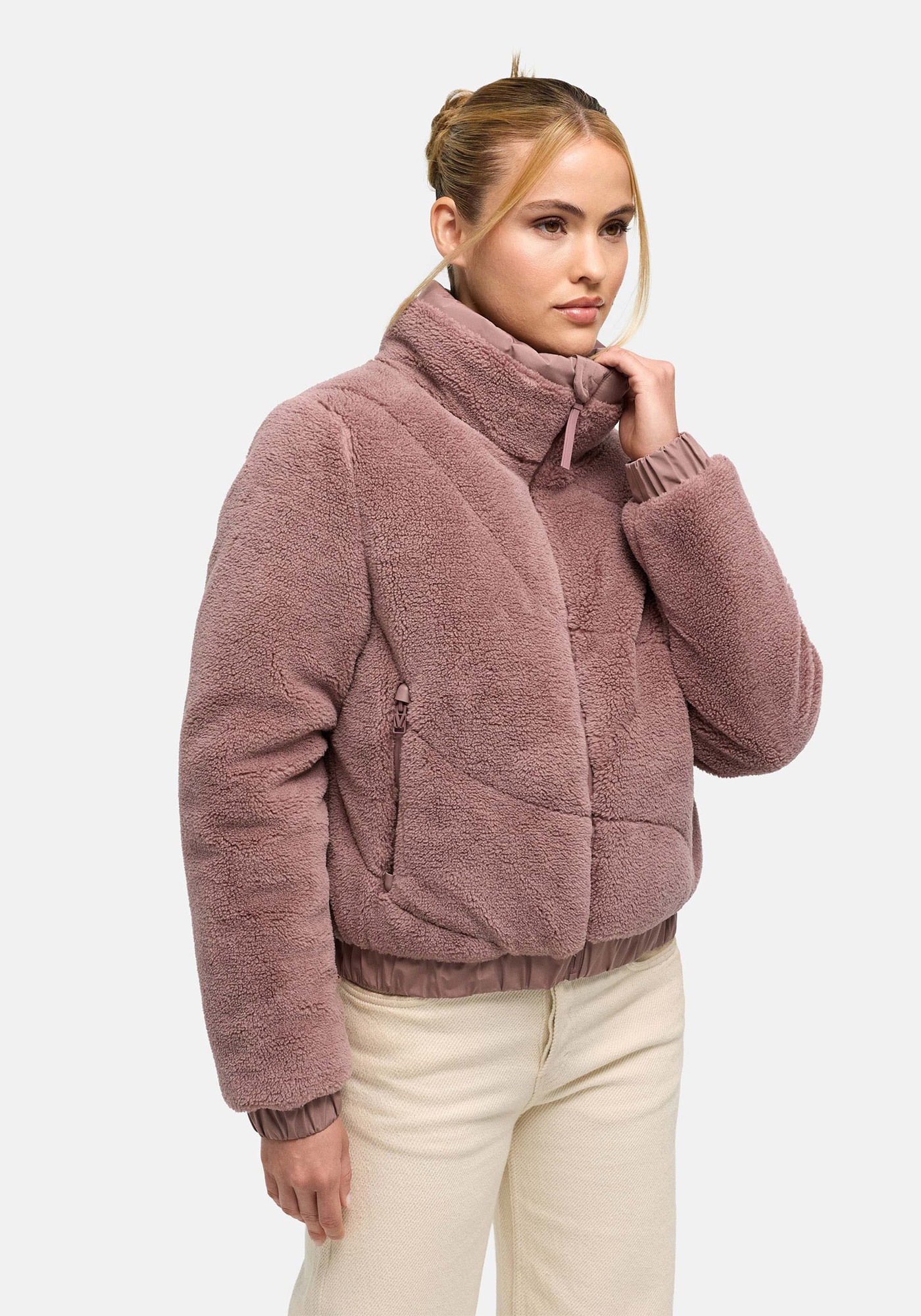 Marikoo "Yuvaa" mit Kapuze Damen Teddyjacke kurz aus weichem Teddyfleece mit Stehkragen