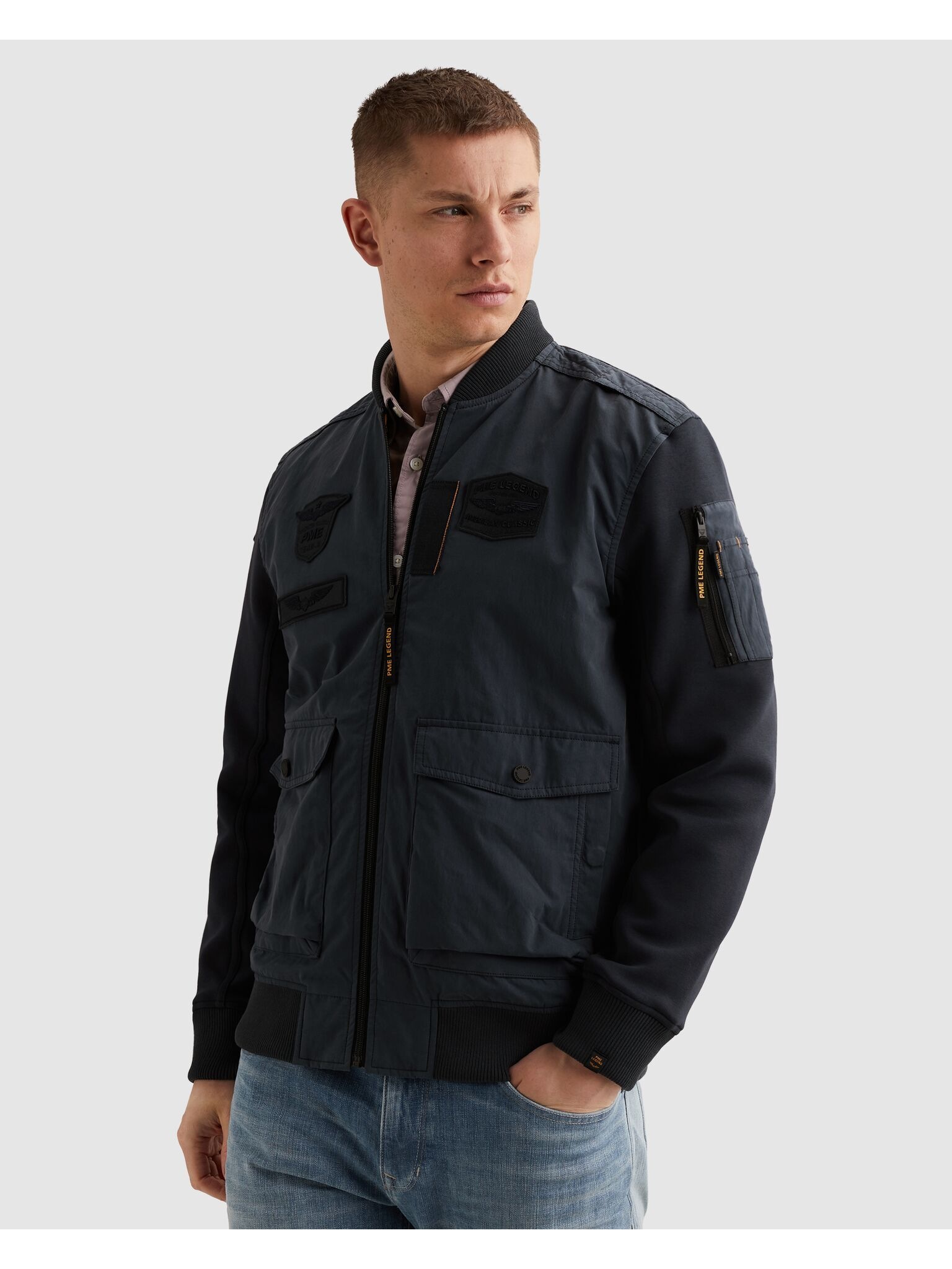 PME LEGEND Bomberjacke Ärmel aus Sweatware, Vorder- und Rückenteil aus Webware