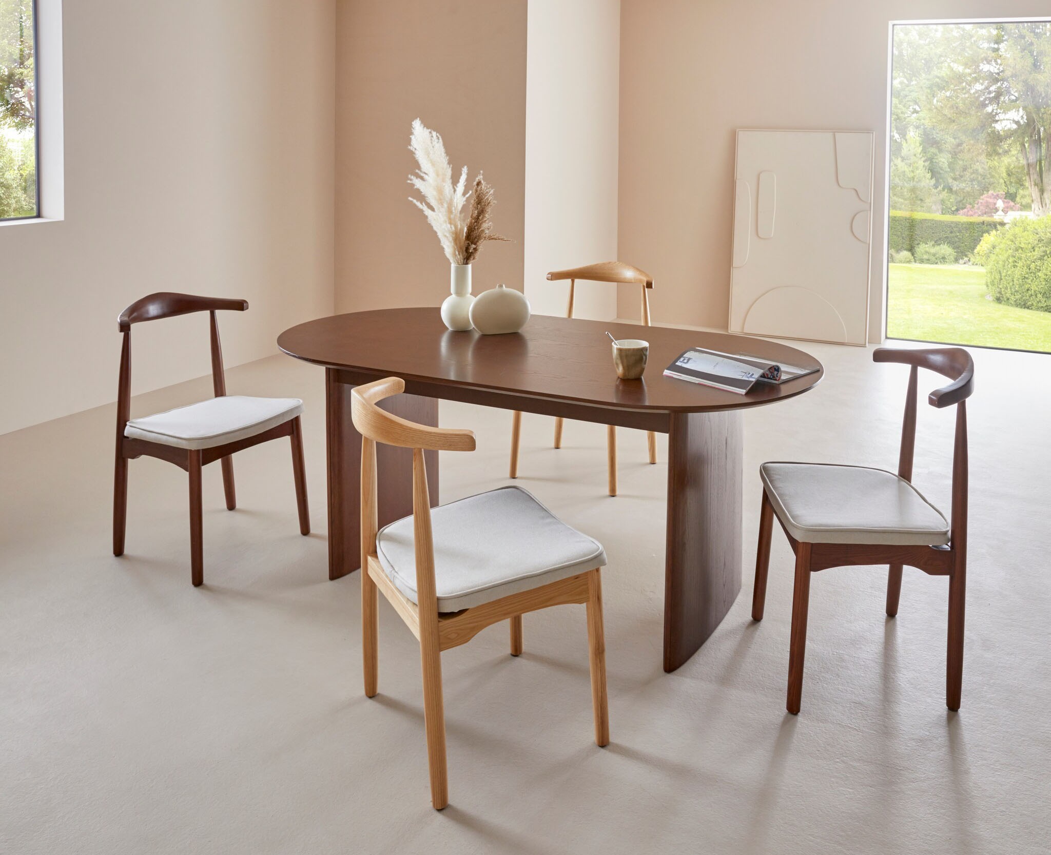 LeGer Home by Lena Gercke Esszimmerstuhl »Rianne«, (Set), 2 St., Gestellrahmen aus massivem Eschenholz, Sitzfläche mit Webstoffkissen