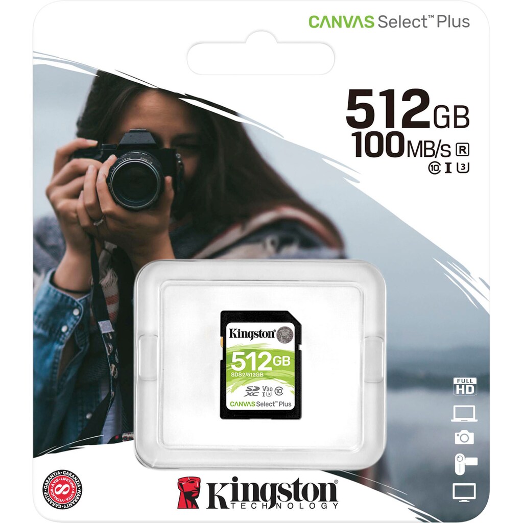 Kingston Speicherkarte »Canvas Select Plus SD 512GB«, (UHS-I Class 10 100 MB/s Lesegeschwindigkeit)