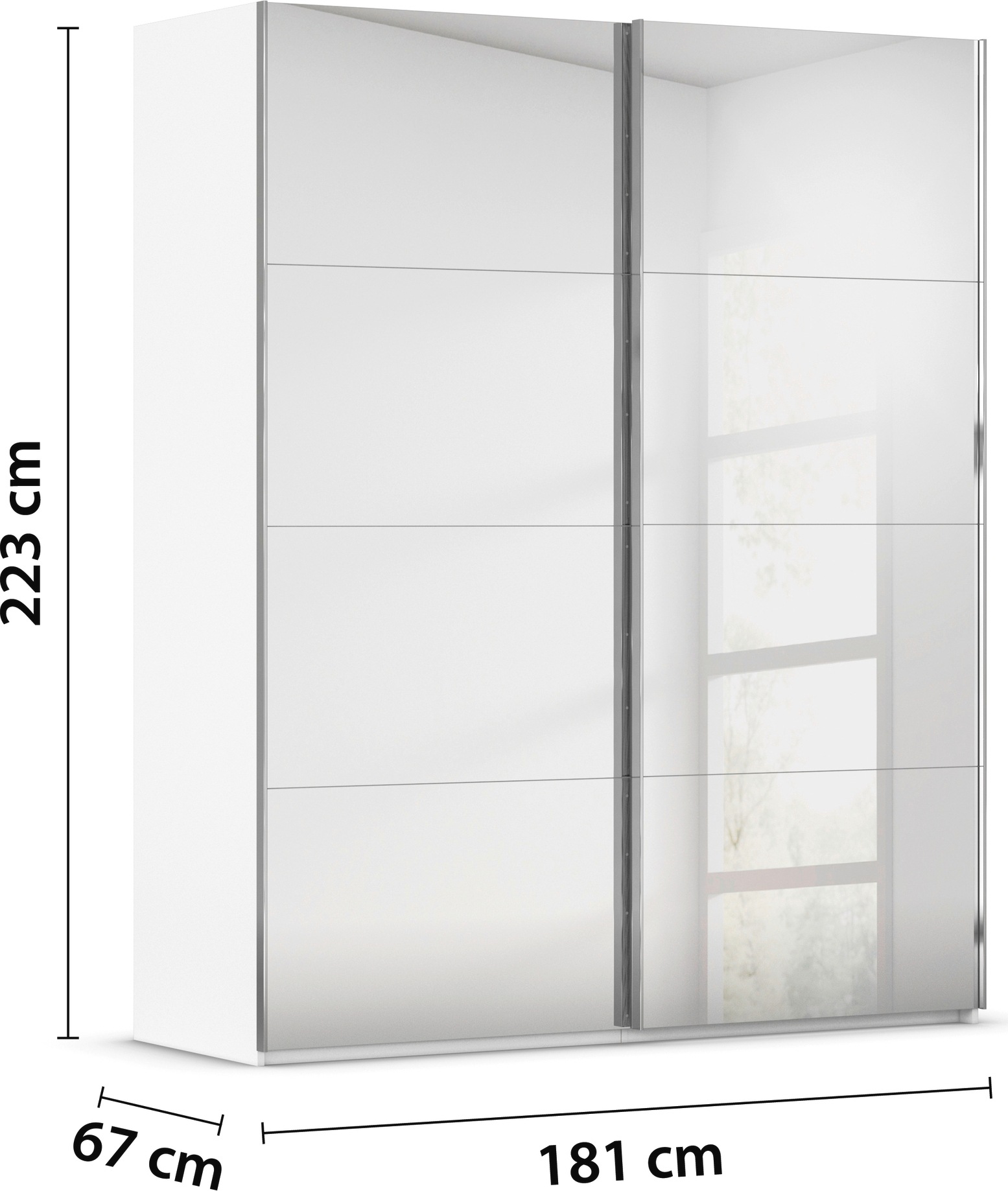 rauch Schwebetürenschrank »Kleiderschrank Schrank Garderobe Schlafzimmerschrank SCALE-FYRA«, edle viergeteilte Türen, Spiegelfront und viele Farben MADE IN GERMANY