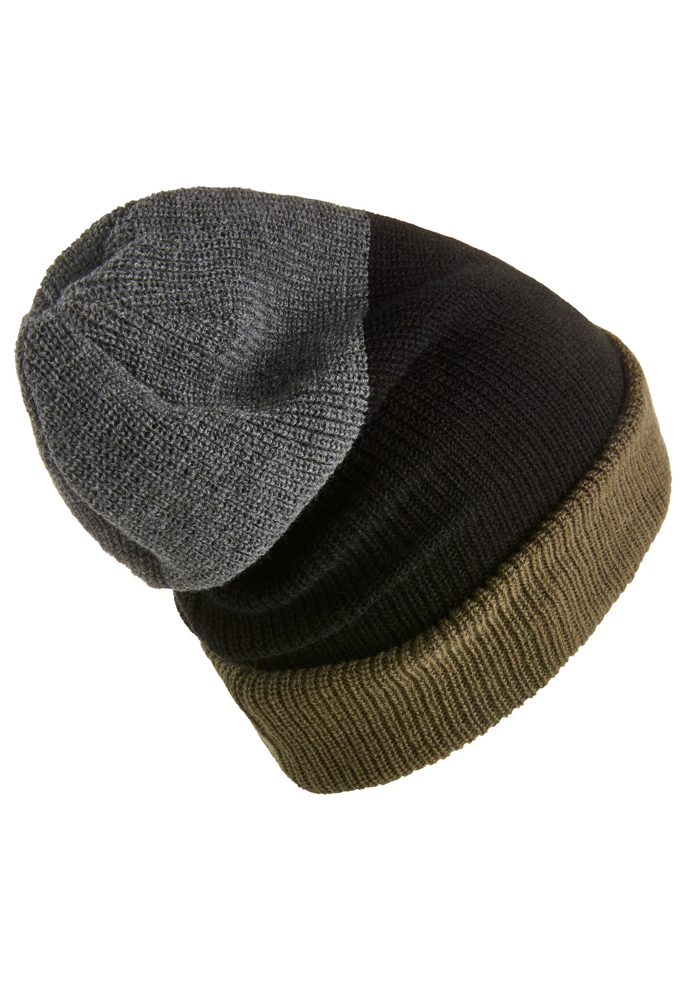 Strickmütze MAN'S WORLD, Herren, grau, schwarz, grün, Grobstrick, Kunstfaser, gestreift, Mützen Strickmütze, im trendigem Colorlocking - NEW 3