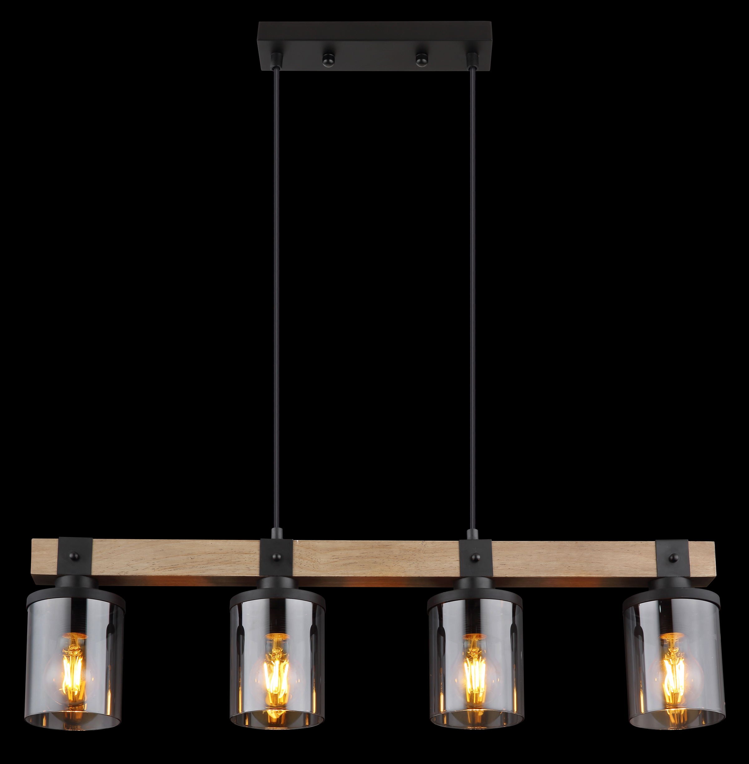 GLOBO LIGHTING Hängeleuchte »LILA« E27 1 Stk. Hängeleuchte Schwarz/Holz, Rauchglas, Licht abwärts, E27