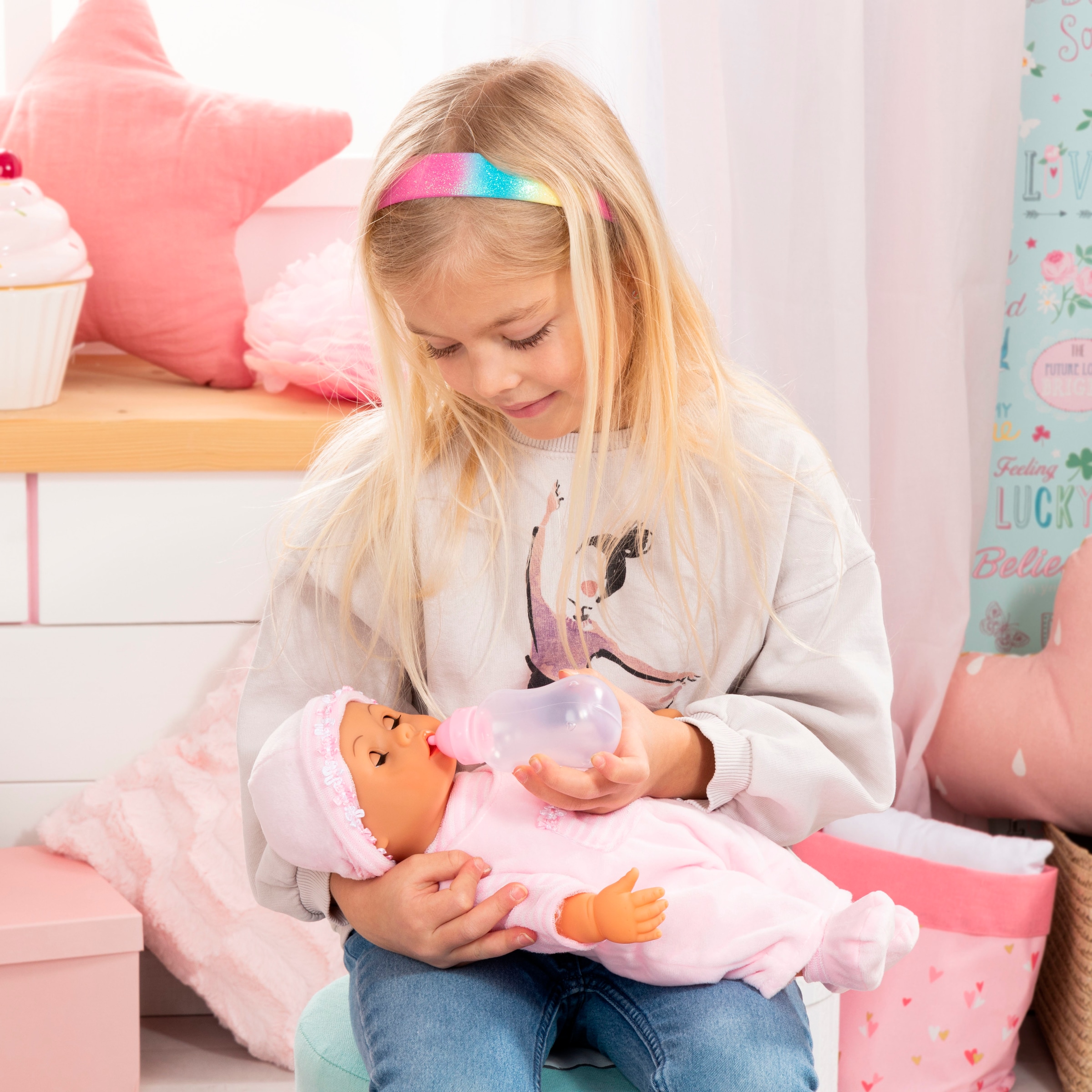 Bayer Babypuppe »First Words Baby, 38 cm rosa«, (3 tlg.)