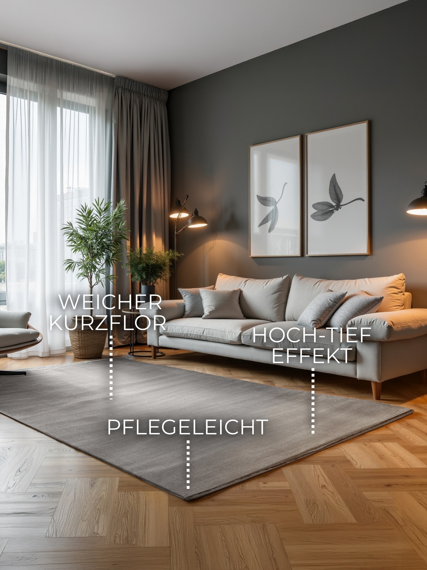 ELLE DECORATION Teppich »Dolomite«, rechteckig, 9 mm Höhe, Wohnzimmer, Schlafzimmer, Läufer, Hoch-Tief Effekt, Flur, Glanz