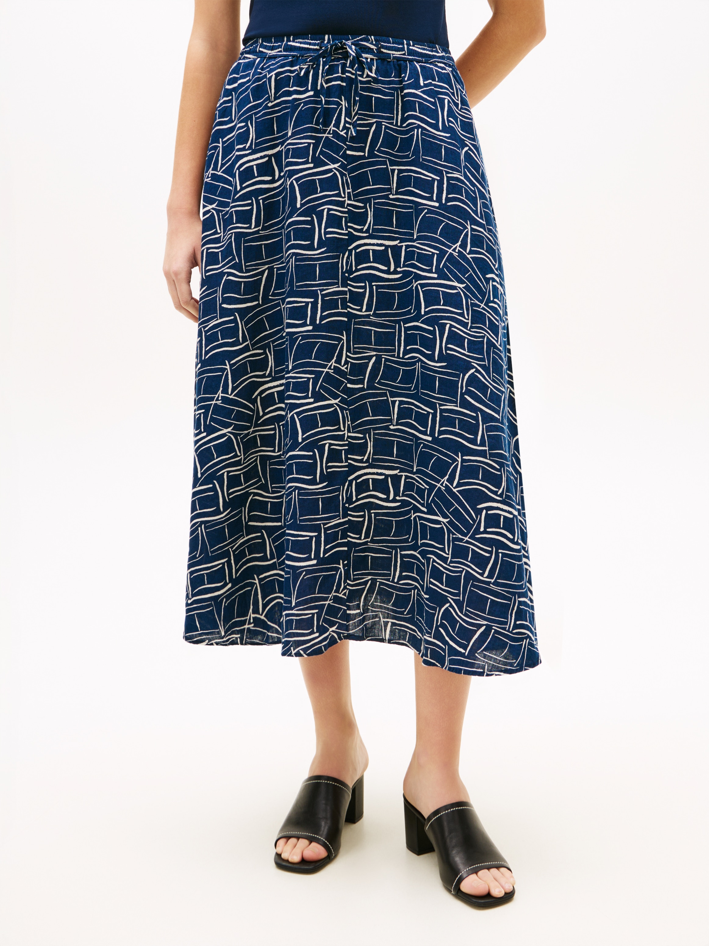 Tommy Hilfiger A-Linien-Rock "ESS LINEN FLARE MIDI SKIRT" mit Allover-Print günstig online kaufen