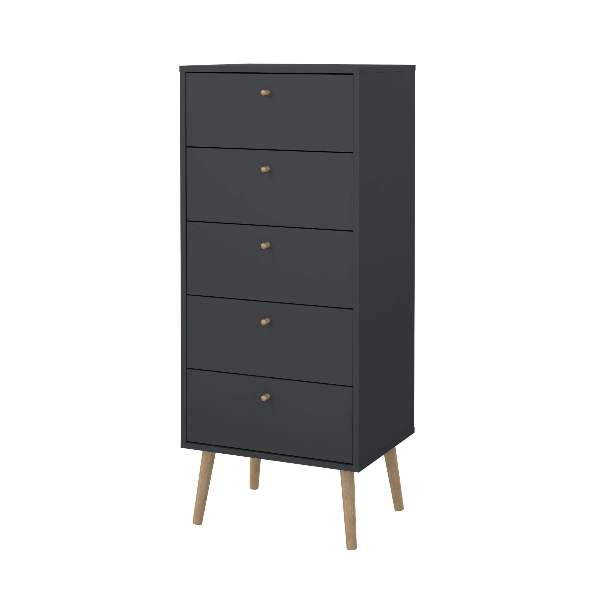 andas Highboard »Bodo, Hochkommode, Aufbewahrung, Stauraum«, mit 5 Schubladen, Beine und Griffe aus Echtholz, Breite 50 cm