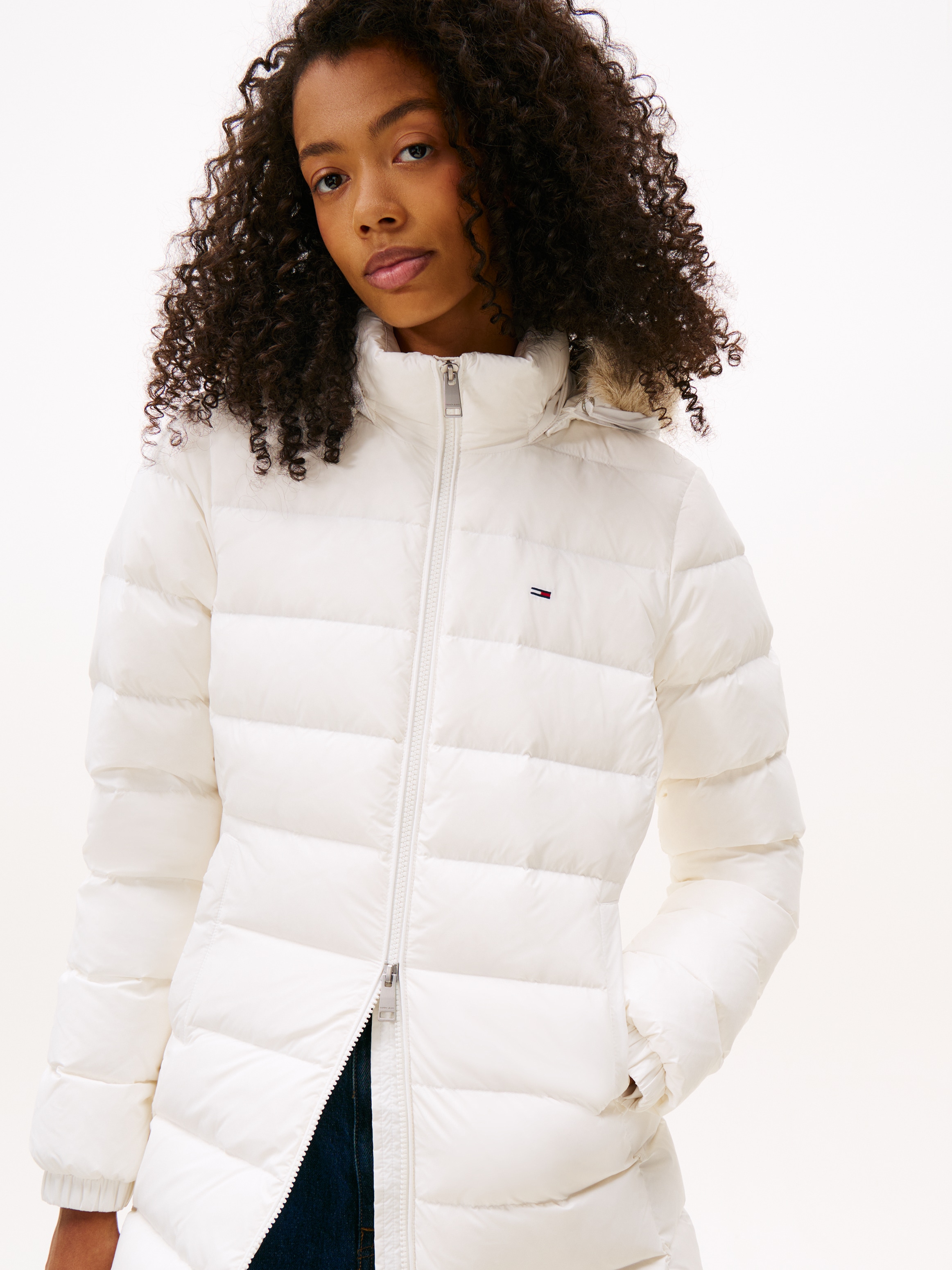Tommy Jeans Steppmantel "TJW ESSENTIAL HOODED DOWN COAT" mit Fellimitat, Lo günstig online kaufen