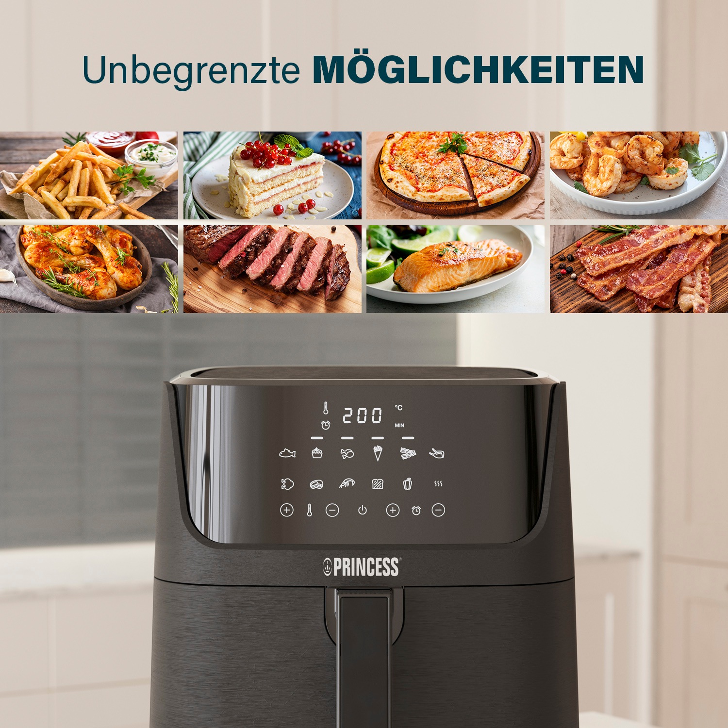PRINCESS Heißluftfritteuse »182061«, 1800 W, Fassungsvermögen 6,5 l, mit herausnehmbarer Trennwand