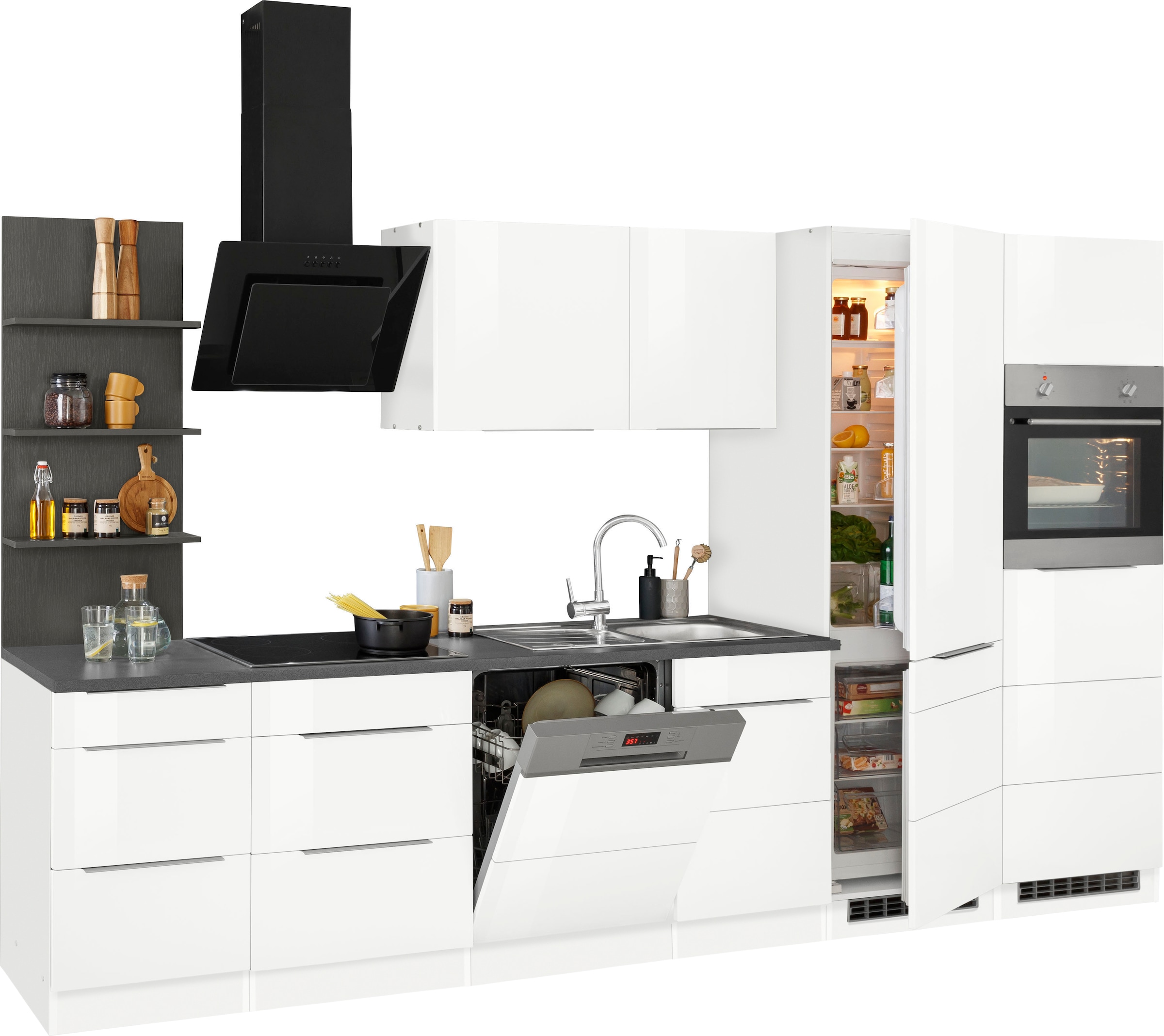 KOCHSTATION Küchenzeile »KS-Brindisi Breite 340 cm« wahlweise mit E-Geräten und Induktion, mit MDF-Fronten und Regal