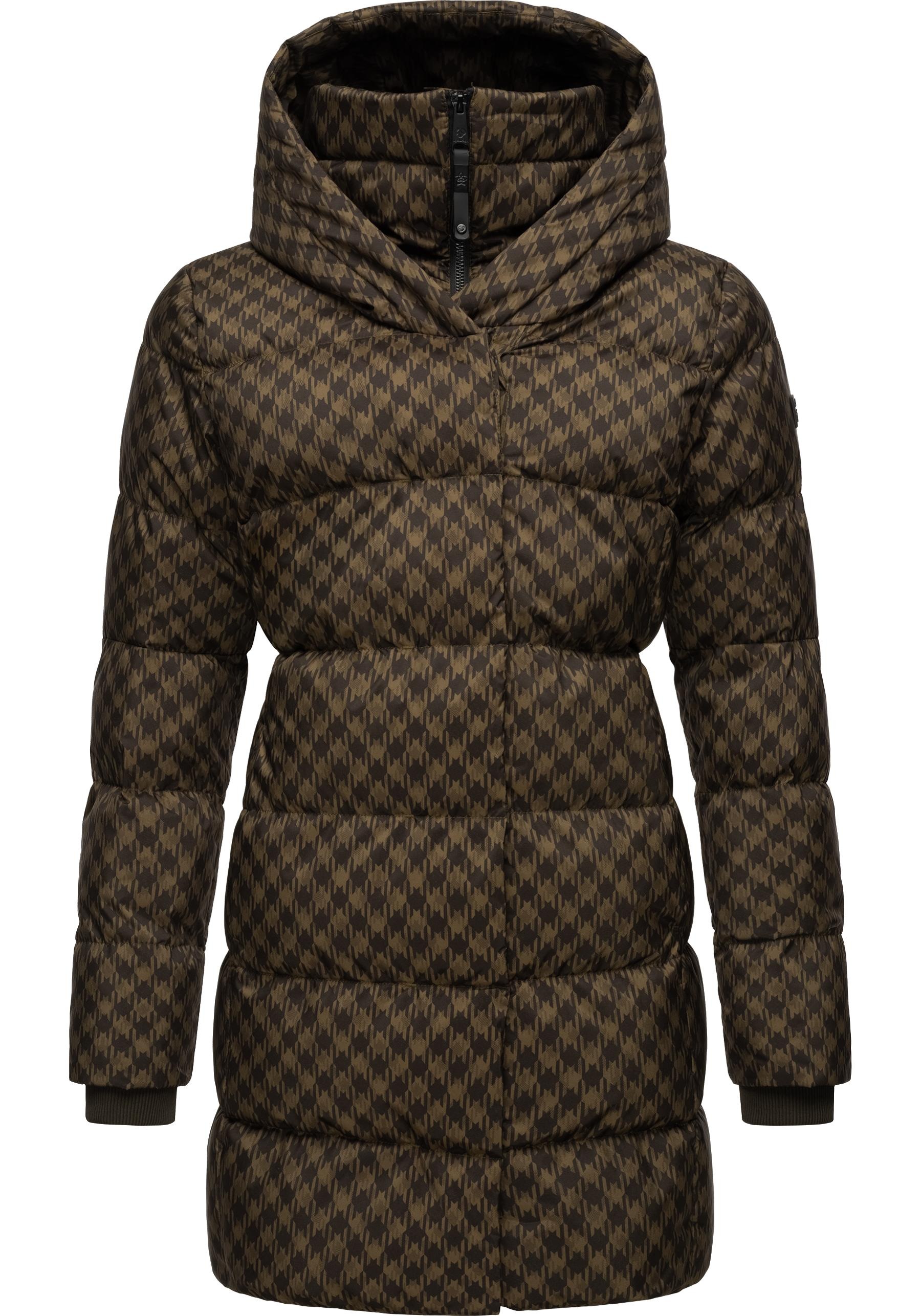 Ragwear Steppmantel "Niara Print", Damen Wintermantel mit angesagtem Hahnentritt Muster