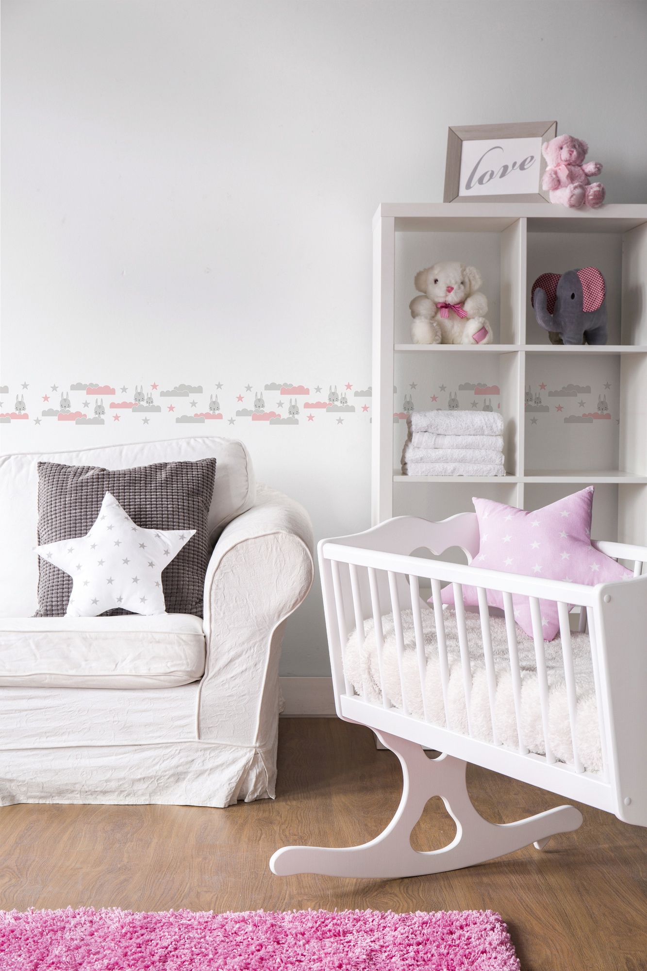 A.S. Création Bordüre »Dreamy Bunny«, Kinderzimmertapete Tapete Rosa Grau Weiß für Baby- und Kinderzimmer