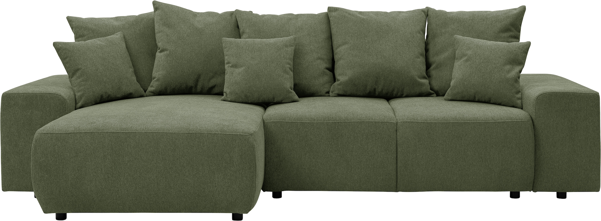 WERK2 Ecksofa »Riwa, modernes Sofa zum Kuscheln und Entspannen, Breite 300cm, L-Form«, Trendiges Ecksofa mit vielen Kissen, Schlaffunktion & Bettkasten