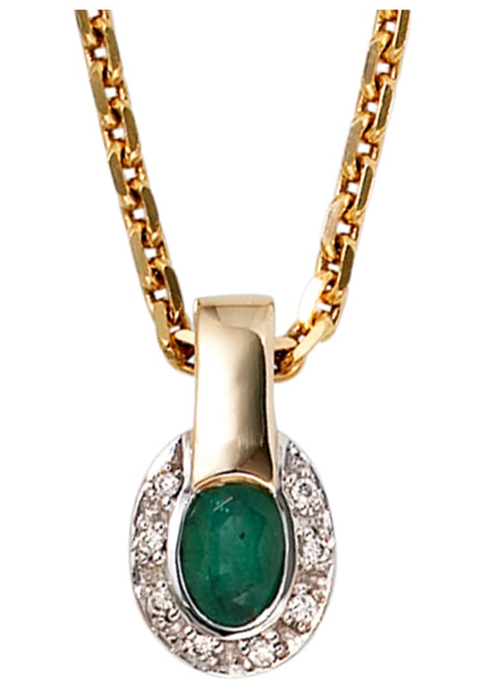 JOBO Kettenanhänger »Anhänger oval« 585 Gold bicolor mit 8 Diamanten und Smaragd