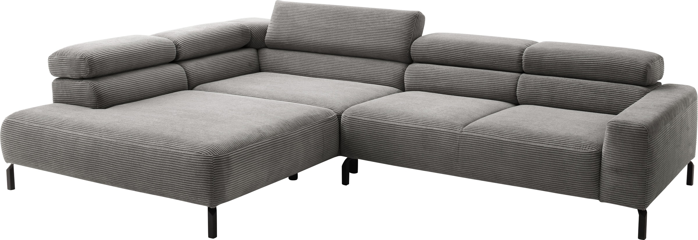 Places of Style Ecksofa »Antonelli, L-Form, inkl. Kopfteilverstellung, Breite 312 cm«, mit elektrischer Sitztiefenverstellung, in Cord, dunkelgrau