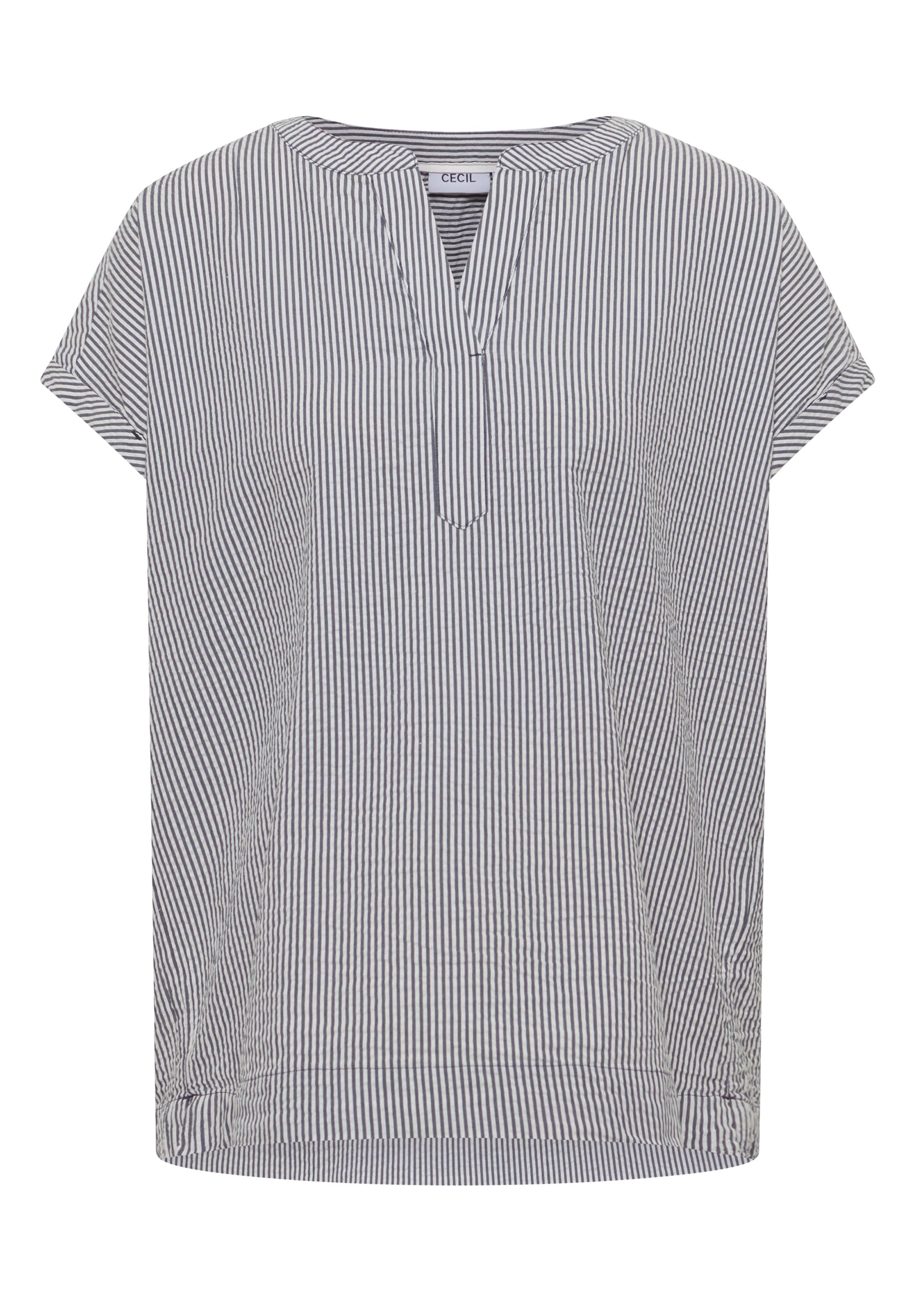 Cecil Kurzarmbluse mit geschlitztem Rundhalsausschnitt