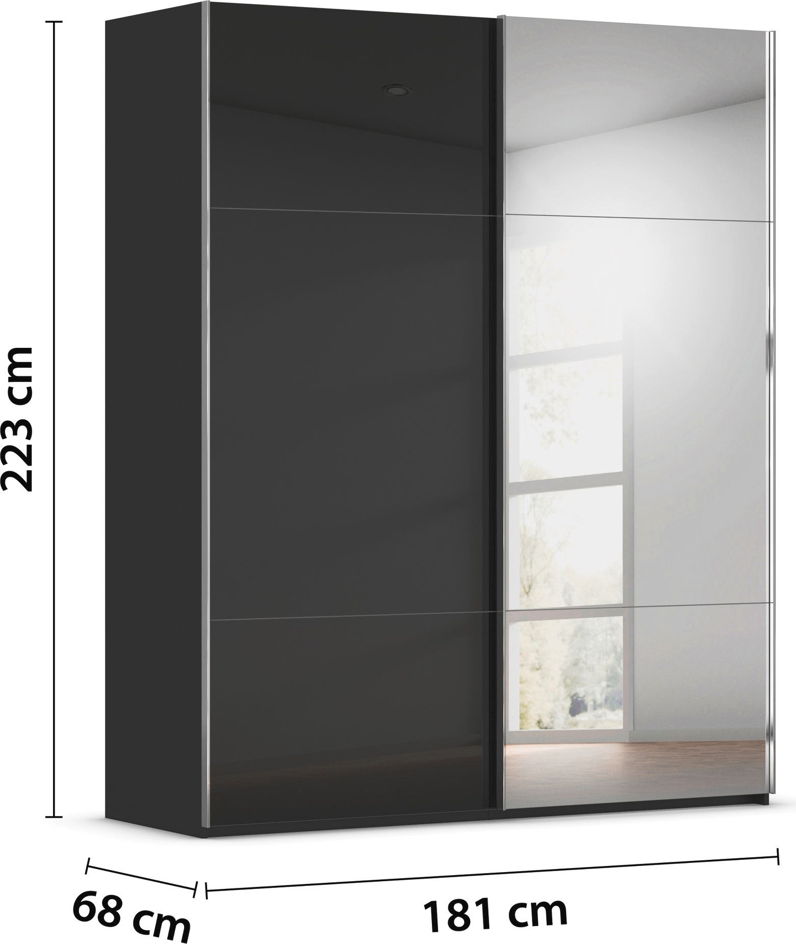 rauch Schwebetürenschrank »Kleiderschrank Schrank Garderobe Schlafzimmerschrank CONTIDO«, (in 3 verschiedenen Ausstattungen BASIC/CLASSIC/PREMIUM), aus hochwertigem Material in 6 Breiten 2 Griff-Farben MADE IN GERMANY