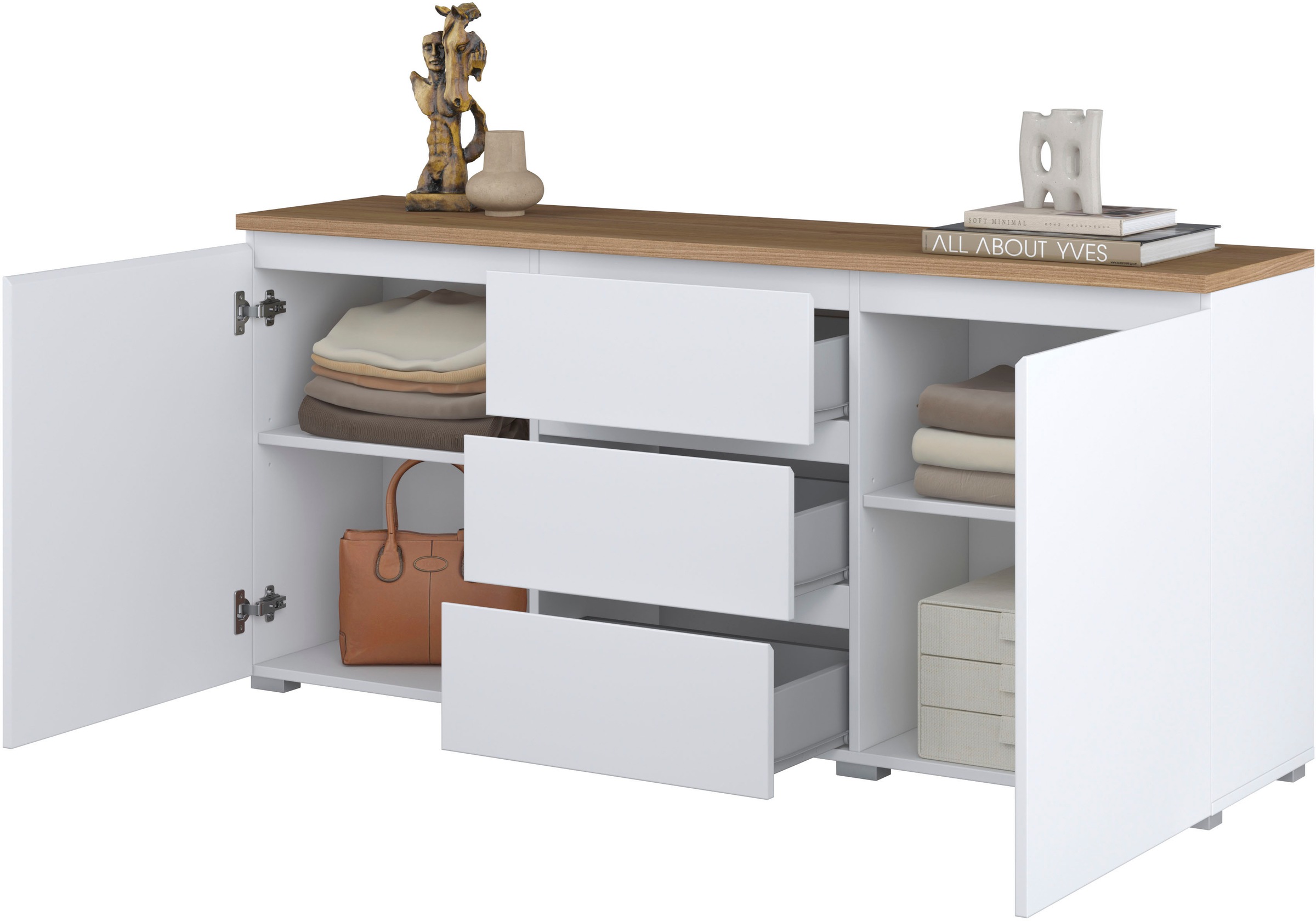 INOSIGN Sideboard »Modo, Breite 150 cm, moderne grifflose Kommode 2Türen/3 SK«, Schubladenkommode mit viel Stauraum, Einlegeböden verstellbar