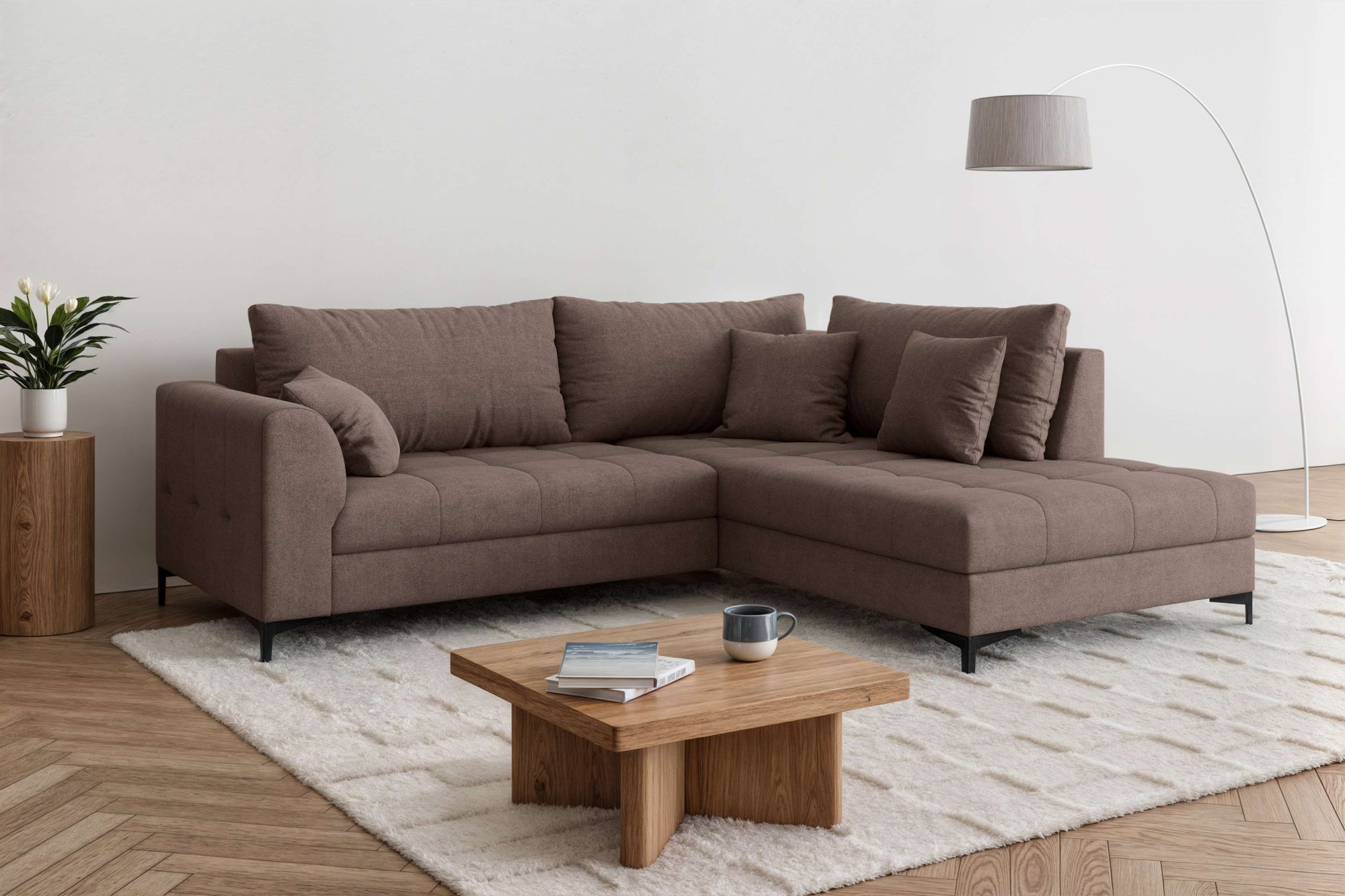 Ecksofa OTTO HOME "LEEVKE Design-Sofa mit Ottomane rechts/links bestellbar, Breite 232 cm", braun, B:232cm H:80cm T:190cm, 92% Polyester, 8% Nylon, Sofas, Ecksofa, in vielen modernen Farben erhältlich, belastbar bis 480 kg 3