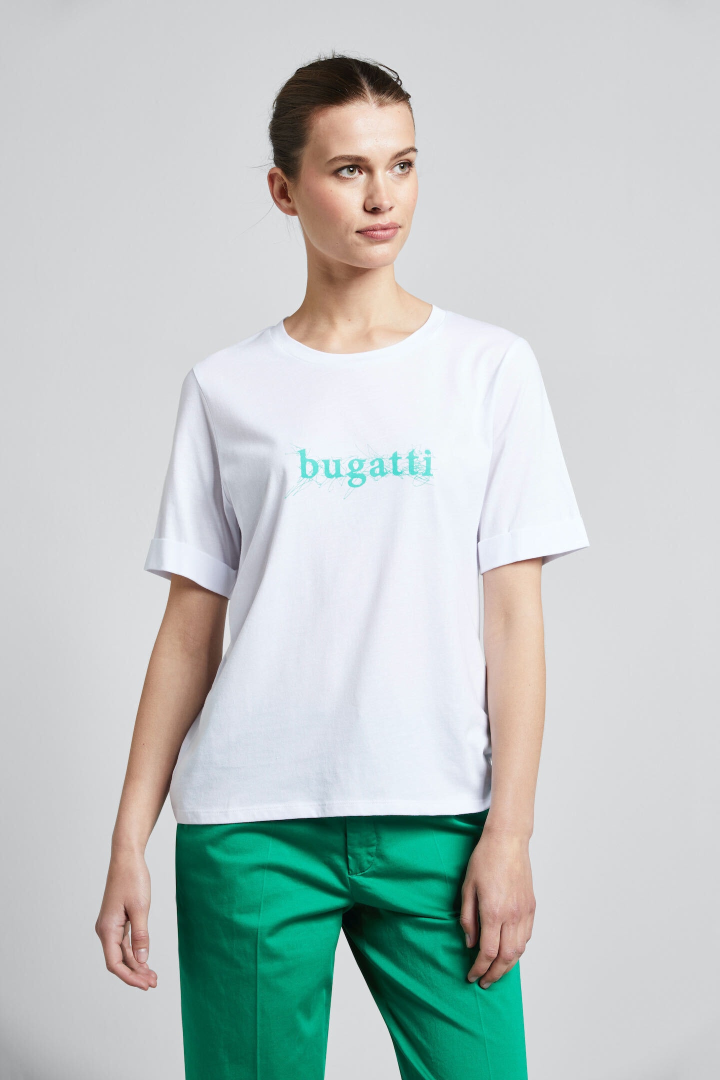 bugatti T-Shirt, aus kaufen | BAUR hochwertigen einer online Baumwoll-Modalmischung